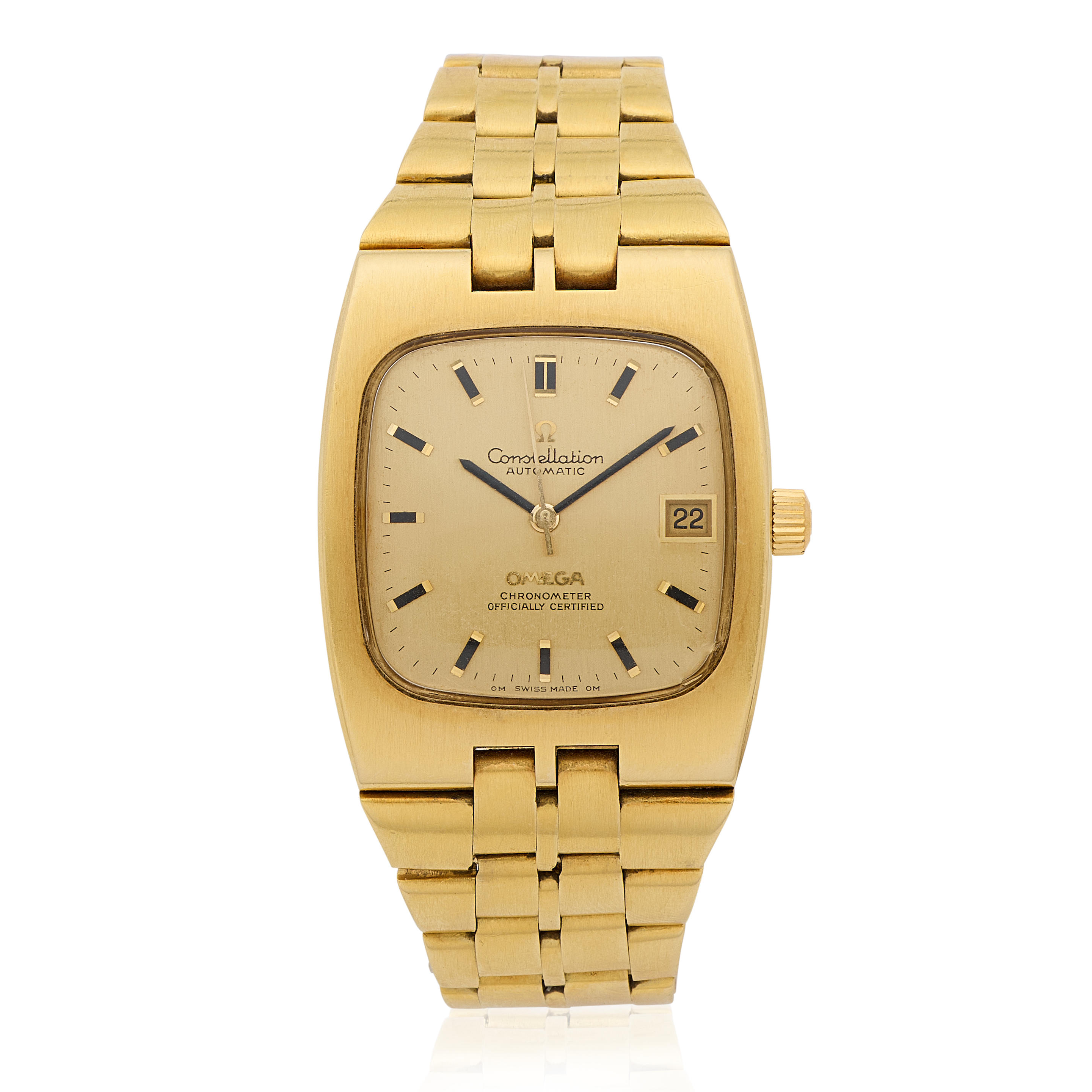 OMEGA AN 18K GOLD AUTOMATIC CALENDAR BRACELET WATCH Model Constellation