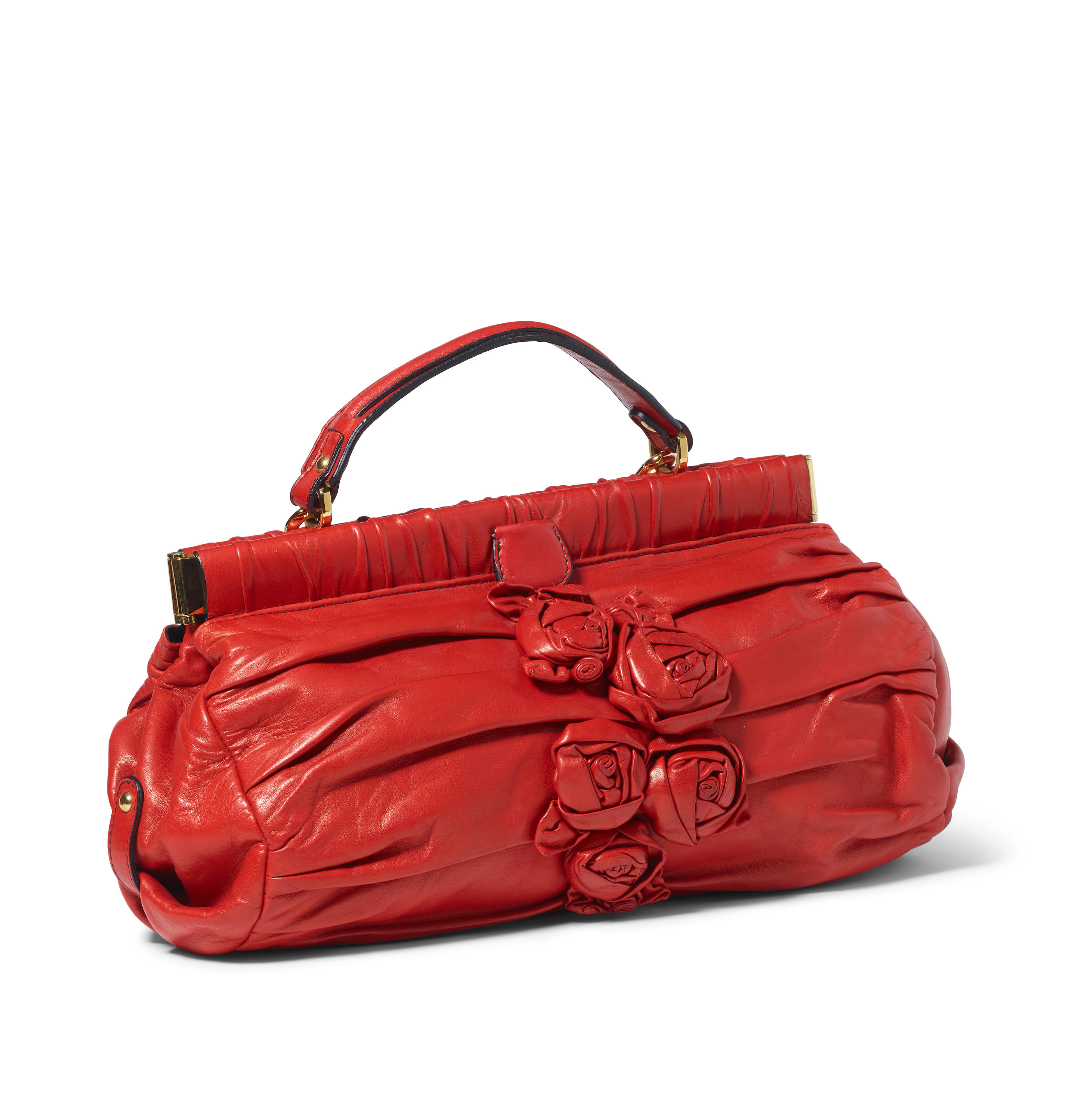 VALENTINO JARDIN ROSE FRAME BAG Red Leather Exterior with Rose