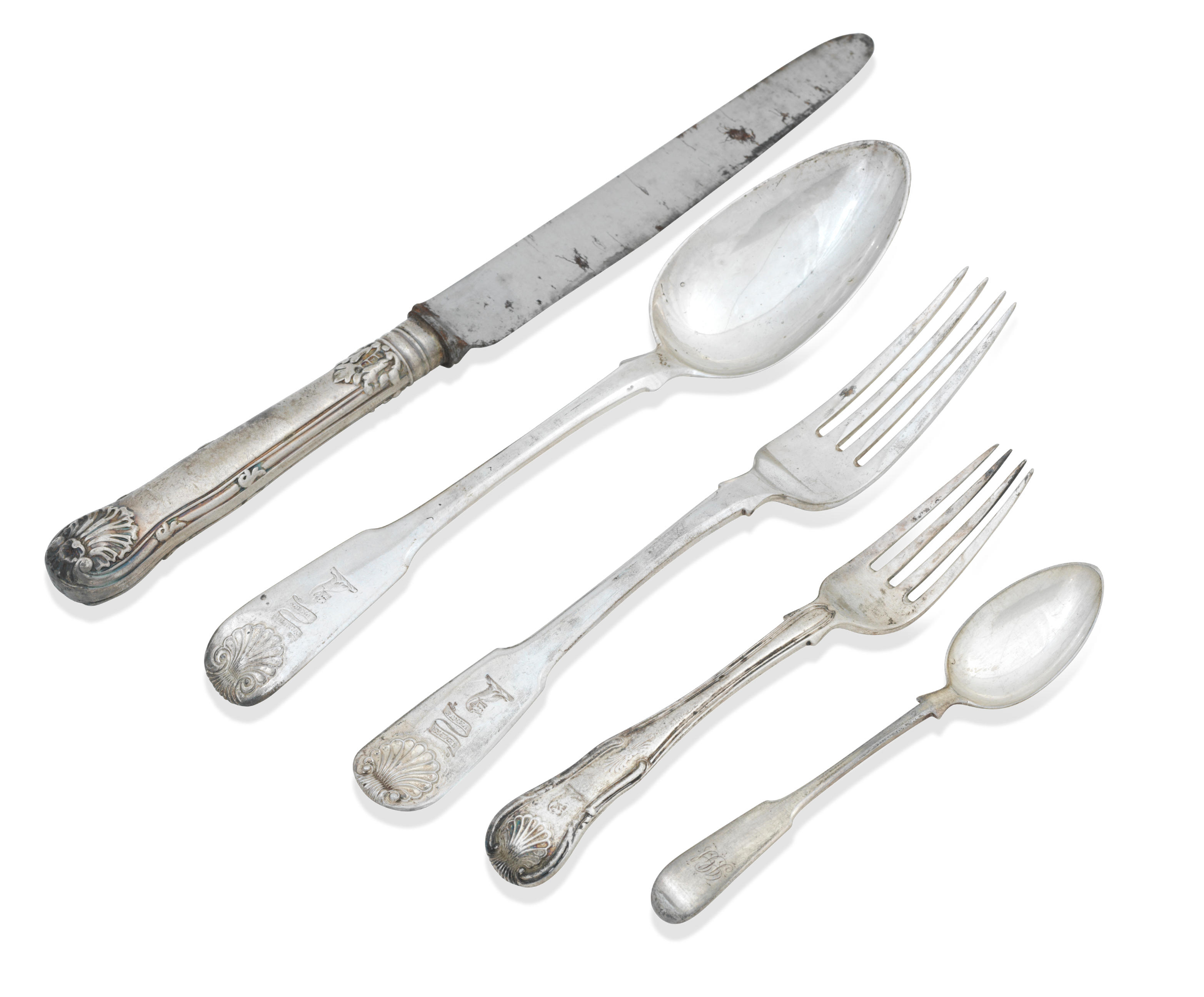 A COLLECTION OF MAINLY GEORGE III FIDDLE AND SHELL PATTERN