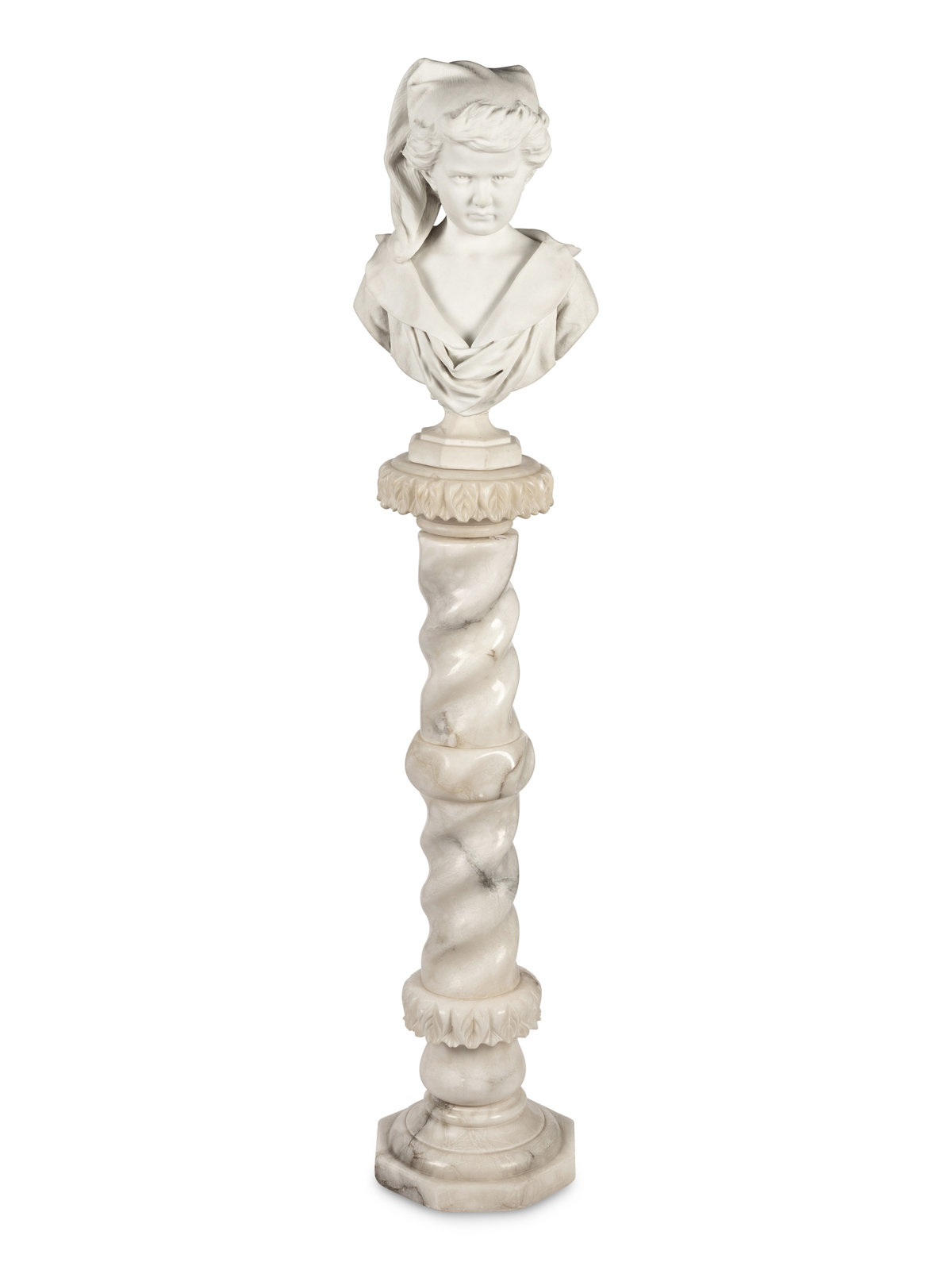 An Italian Carved Marble Bust of a Girl Early 20th