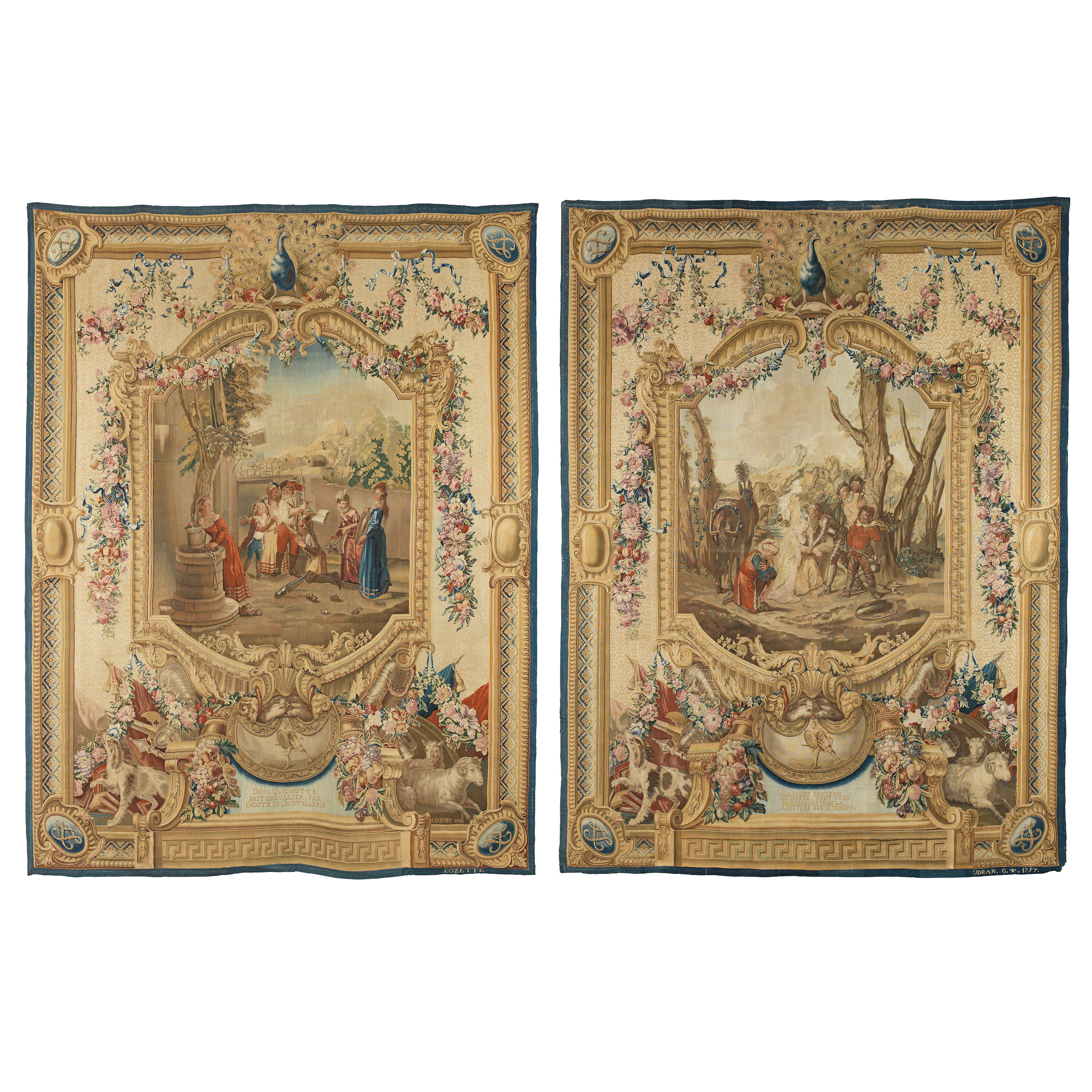 DEUX RARES TAPISSERIES LOUIS XV DES GOBELINS DE LA S