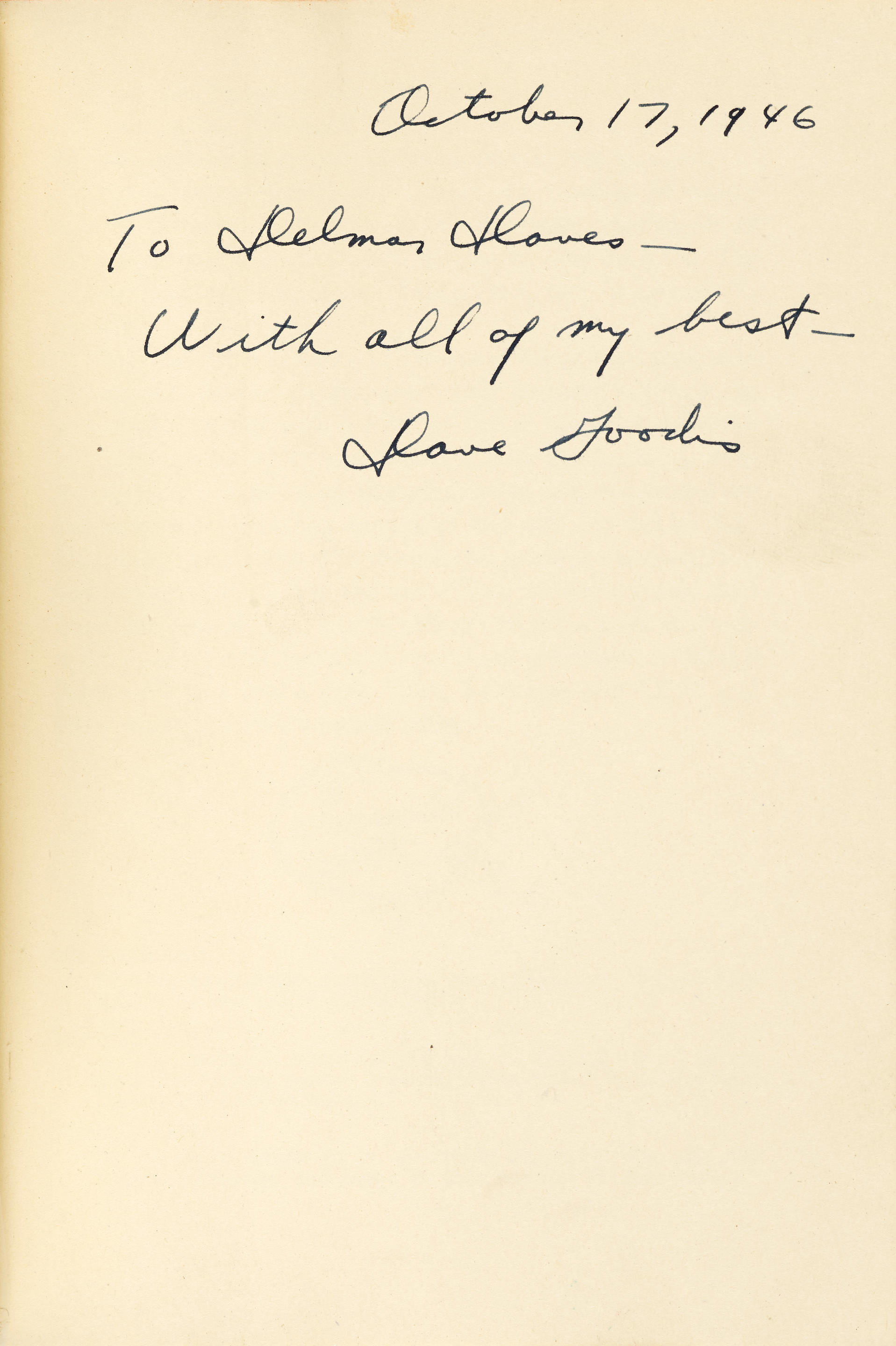 PRESENTATION COPY TO DELMER DAVES GOODIS DAVID 1917 1967 Dark