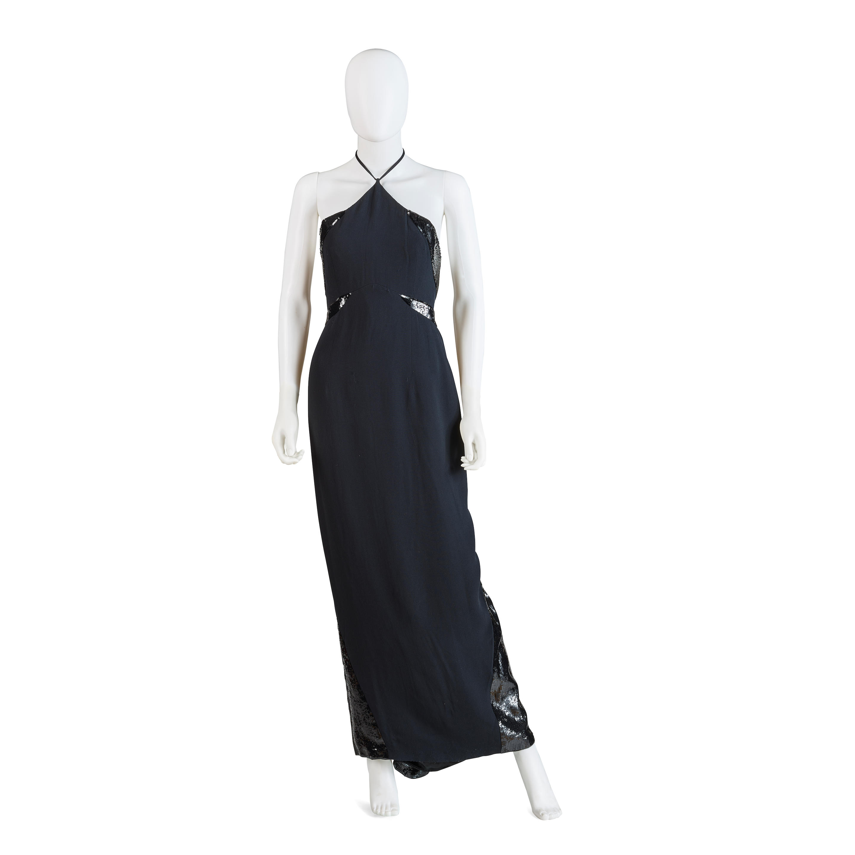 GEOFFREY BEENE SEQUIN GOWN Spring 1990 Black Jersey Halter Dress