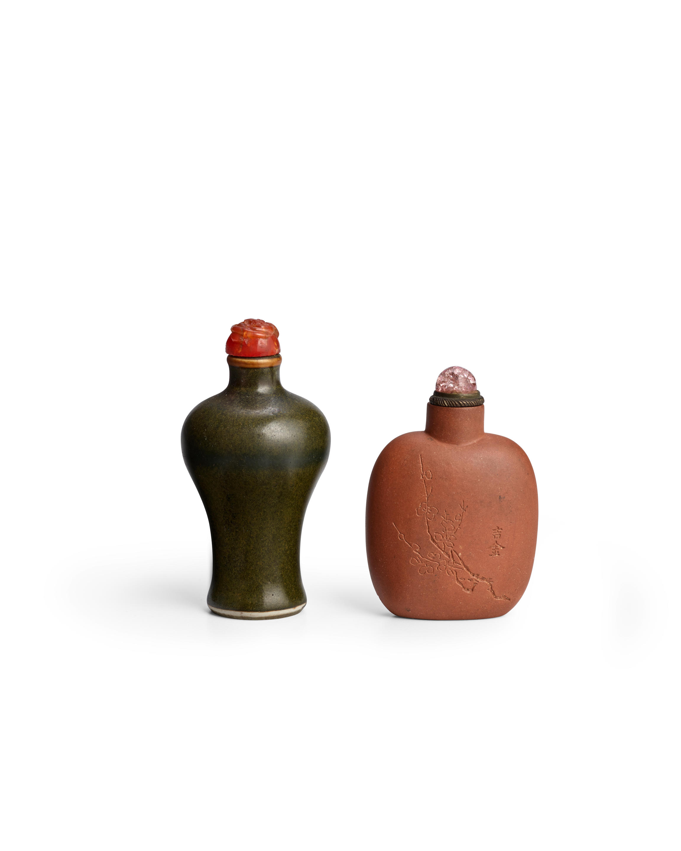 TWO CERAMIC BOTTLES The first with Qianlong mark and possibly
