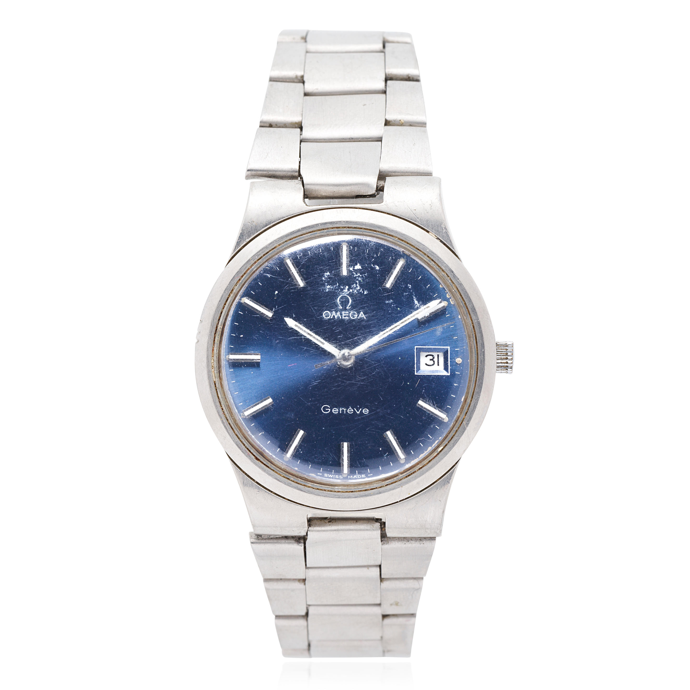 OMEGA A STAINLESS STEEL MANUAL WIND CALENDAR BRACELET WATCH Reference