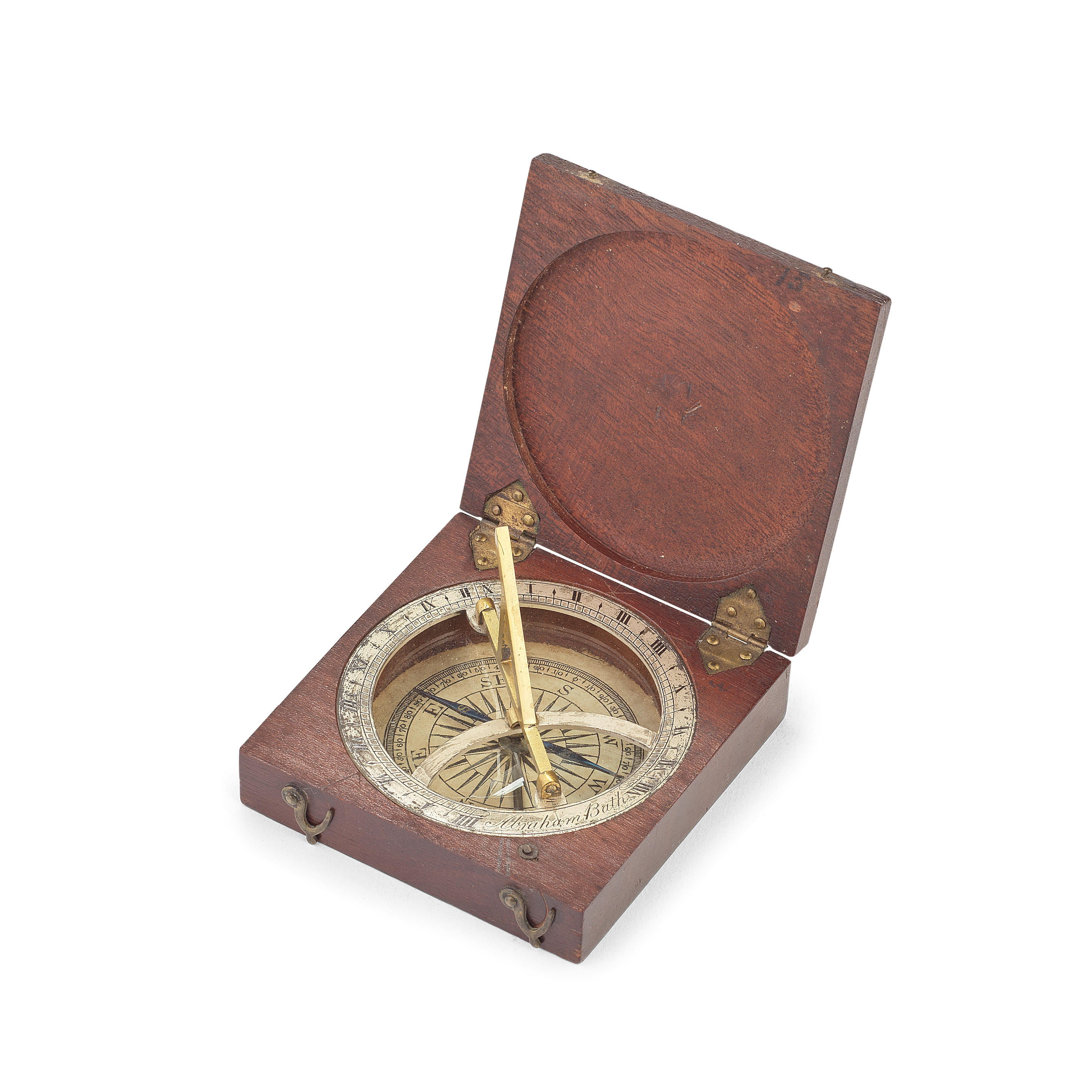 AN ABRAHAM POCKET SUNDIAL COMPASS ENGLISH 19TH CENTURY ring signed