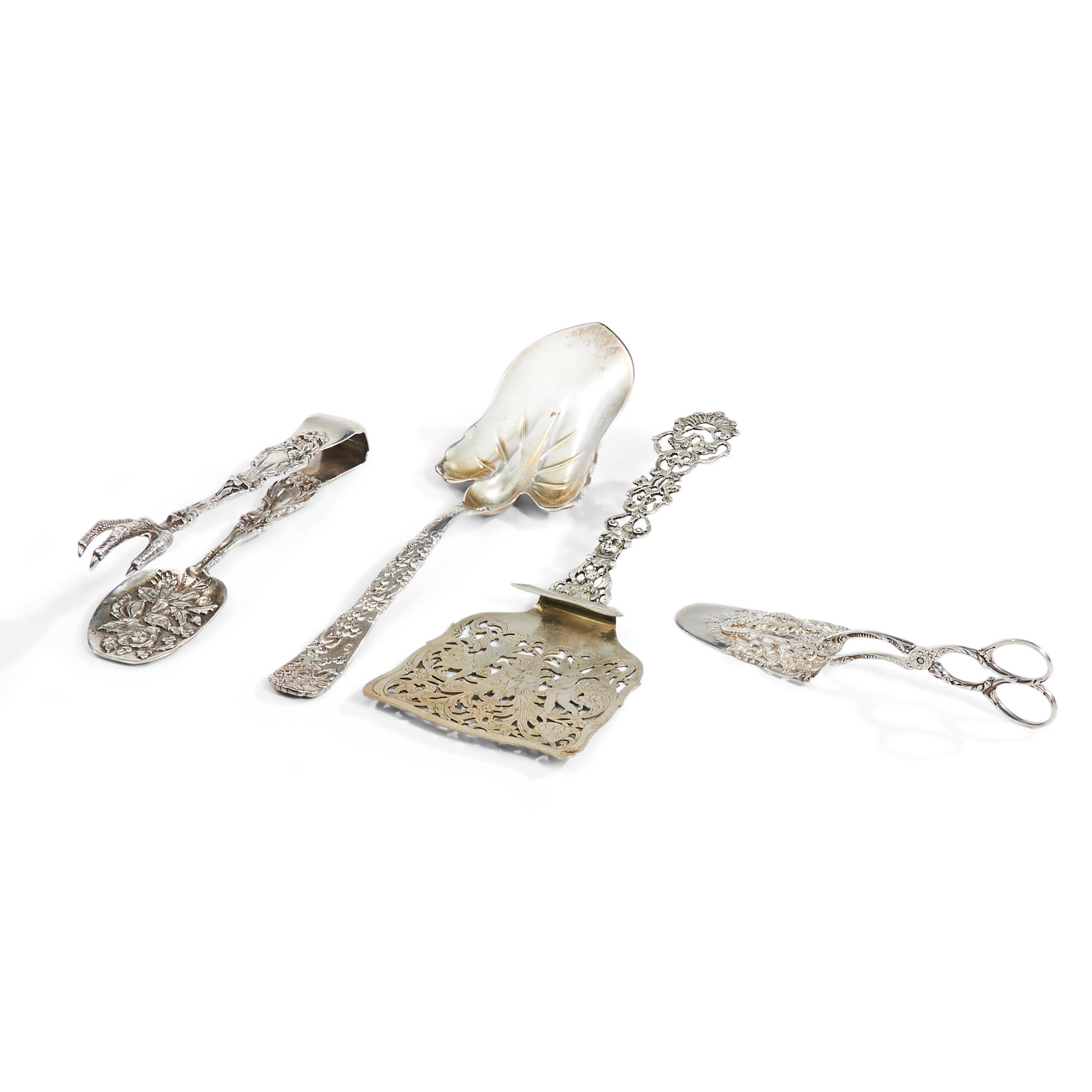 FOUR STERLING SILVER SERVING PIECES 19th century including French pastry