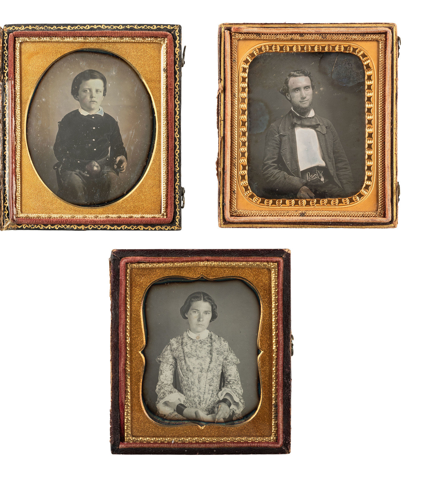 EARLY PHOTOGRAPHY 5 cased images featuring people with interesting objects