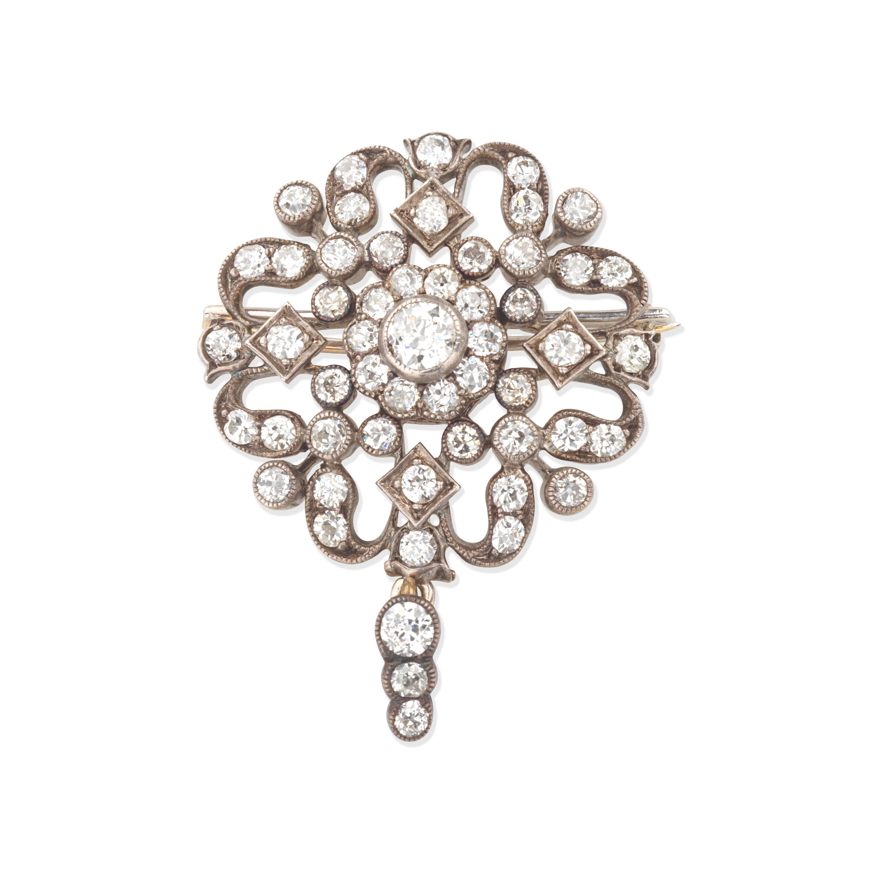 DIAMOND PENDANT BROOCH LATE 19TH CENTURY Of openwork design millegrain
