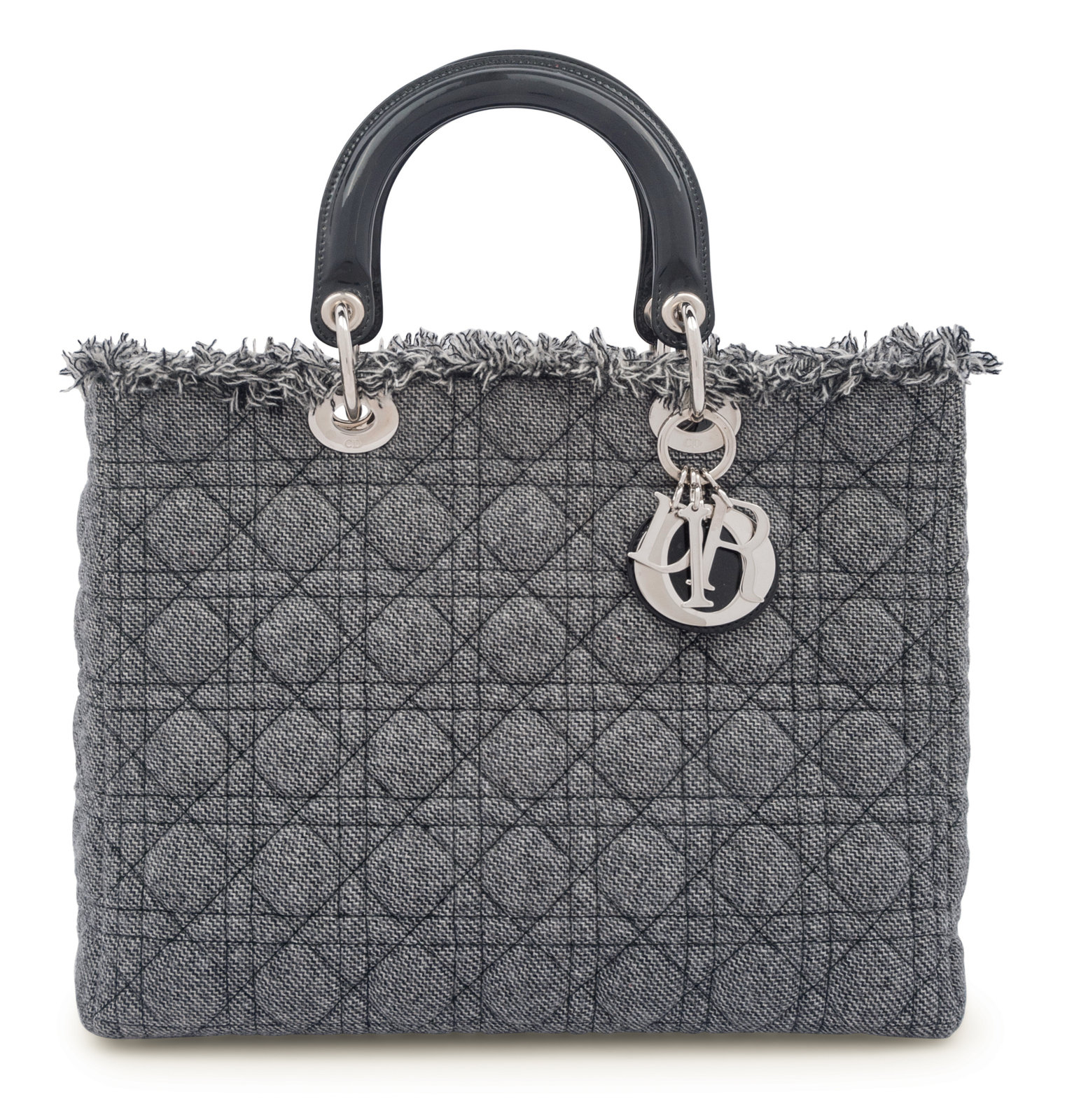 Christian Dior Gray Wool Cannage Medium Lady Dior Bag 2011