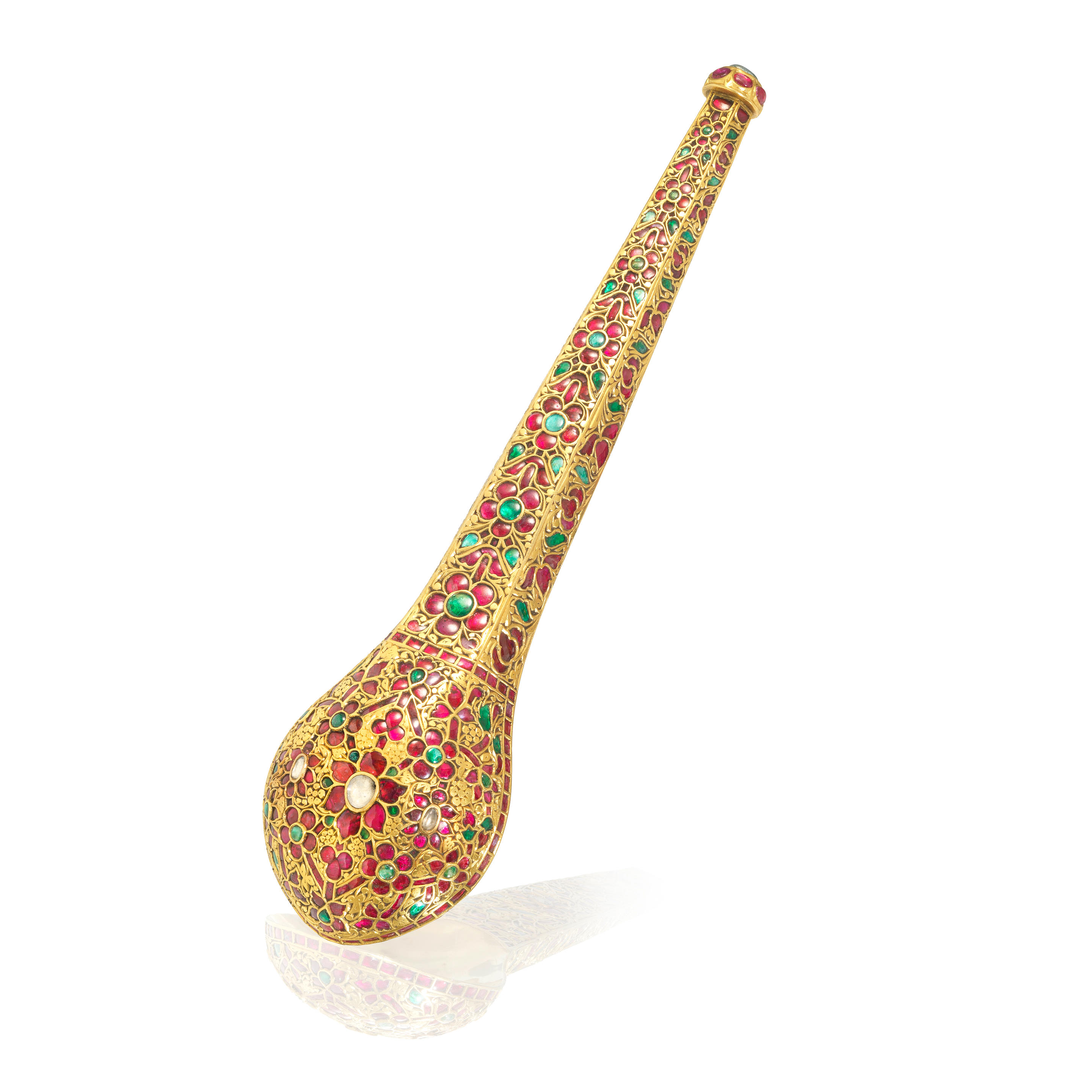 A FINE MUGHAL STYLE GEM SET GOLD SPOON INDIA with