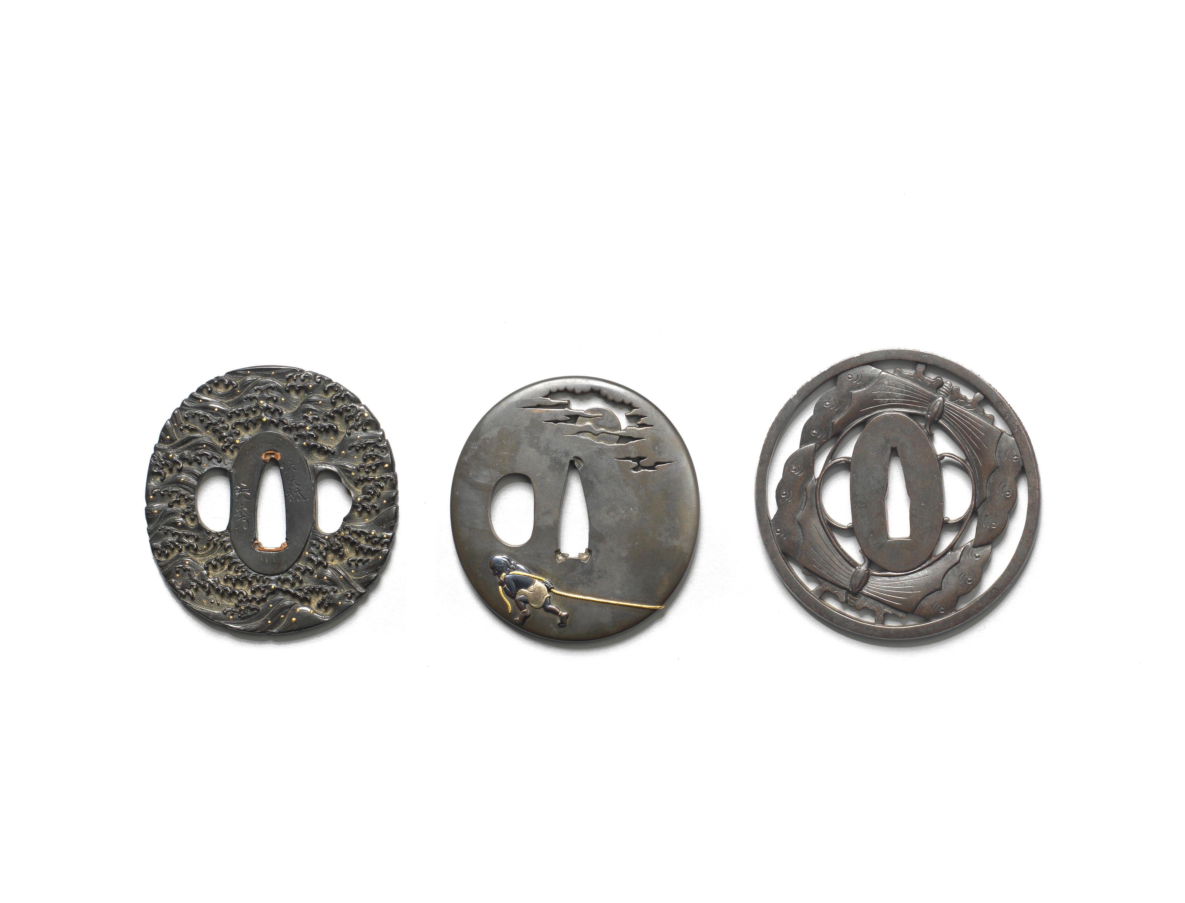 THREE TSUBA HAND GUARDS Edo period 1615 1868 18th and