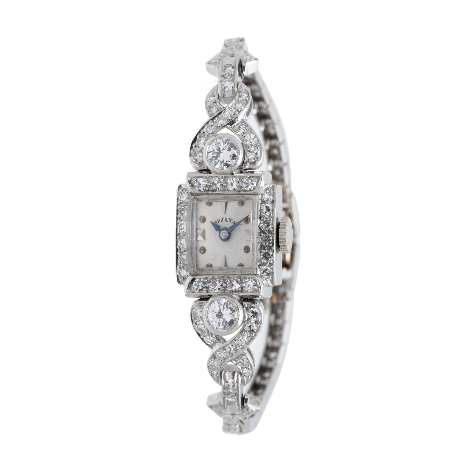 HAMILTON PLATINUM 14K WHITE GOLD AND DIAMOND WRISTWATCH 13 00