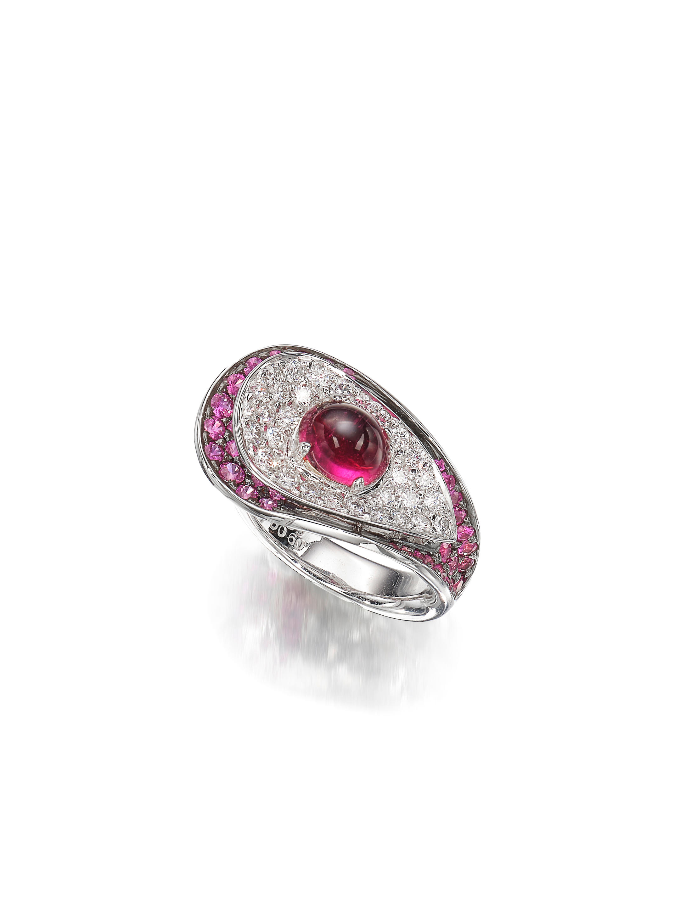 RUBELLITE TOURMALINE PINK SAPPHIRE AND DIAMOND RING Centring on a
