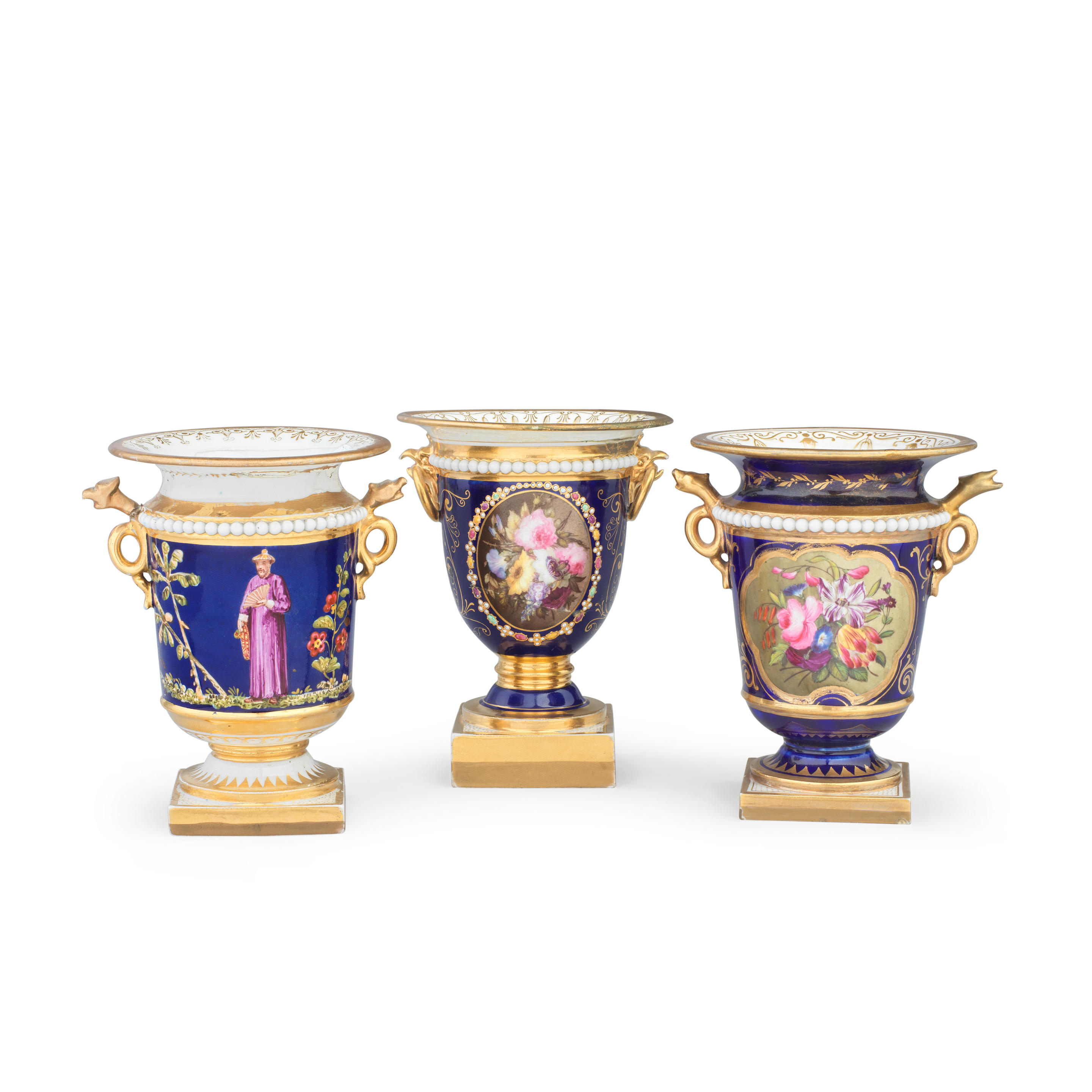 THREE FLIGHT BARR AND BARR WORCESTER SPILL VASES CIRCA 1820