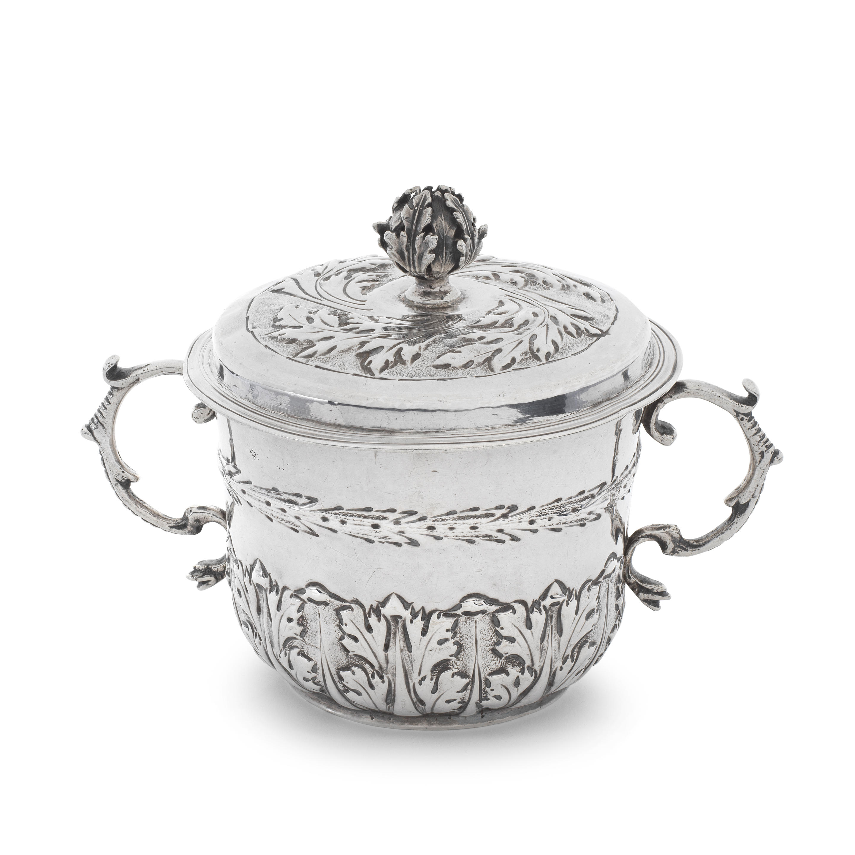 A CHARLES II SILVER PORRINGER AND COVER maker s mark