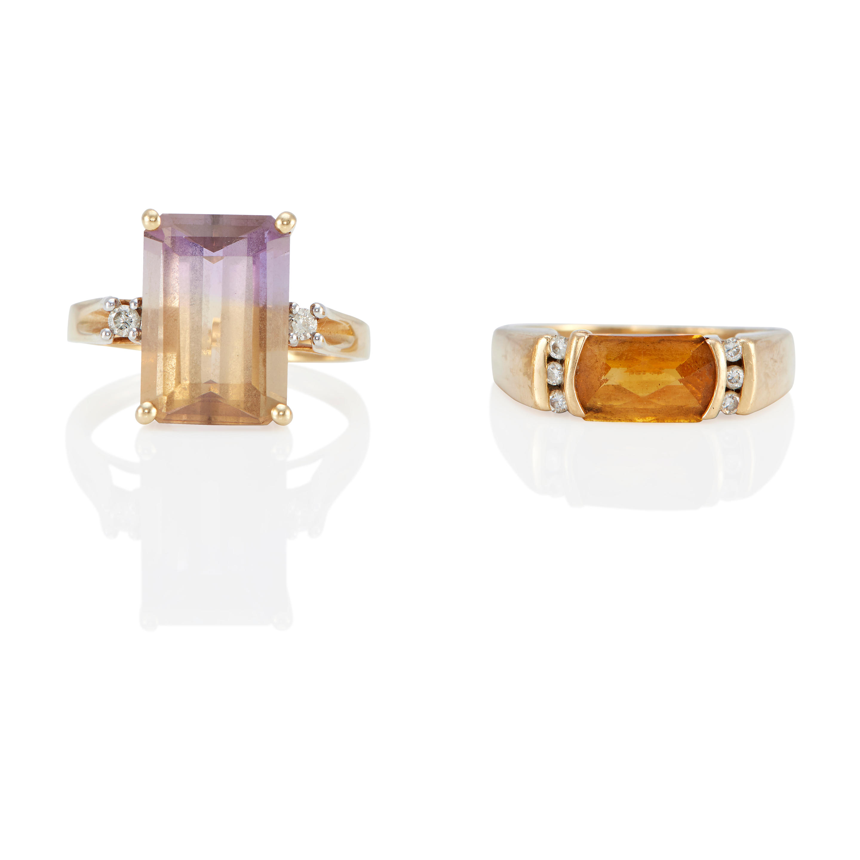 TWO 14K GOLD GEM SET AND DIAMOND RINGS 14k yellow