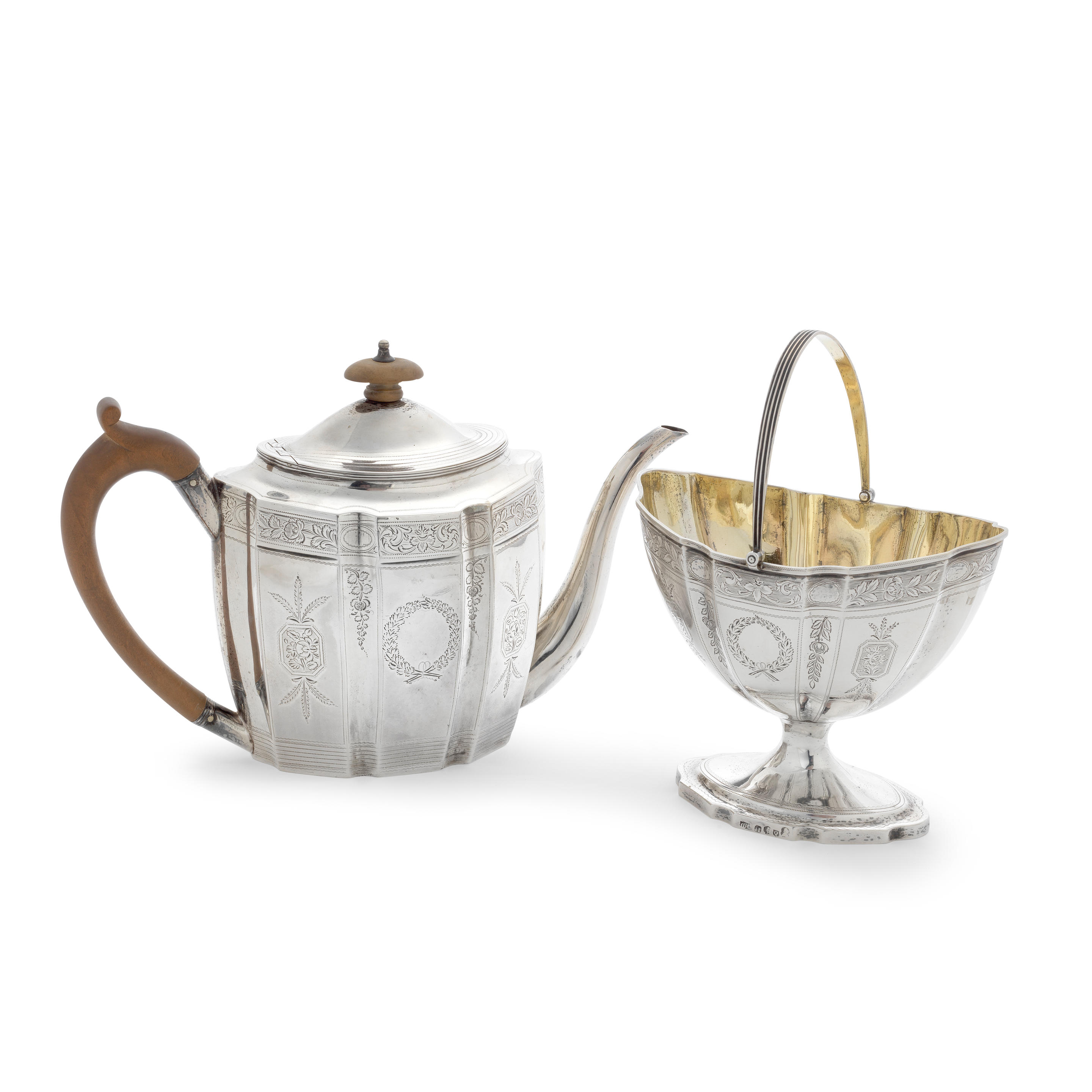 A GEORGE III SILVER TEAPOT AND MATCHED SCOTTISH SILVER SUGAR