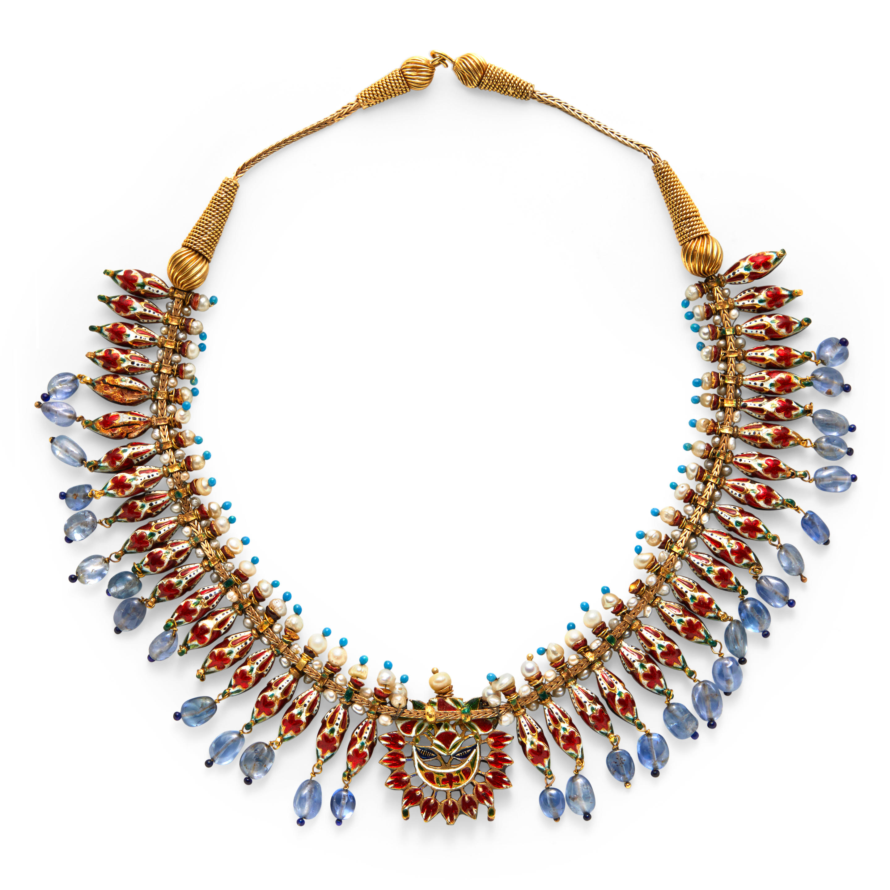 A GOLD GEM SET NECKLACE INDIA Set with foil back