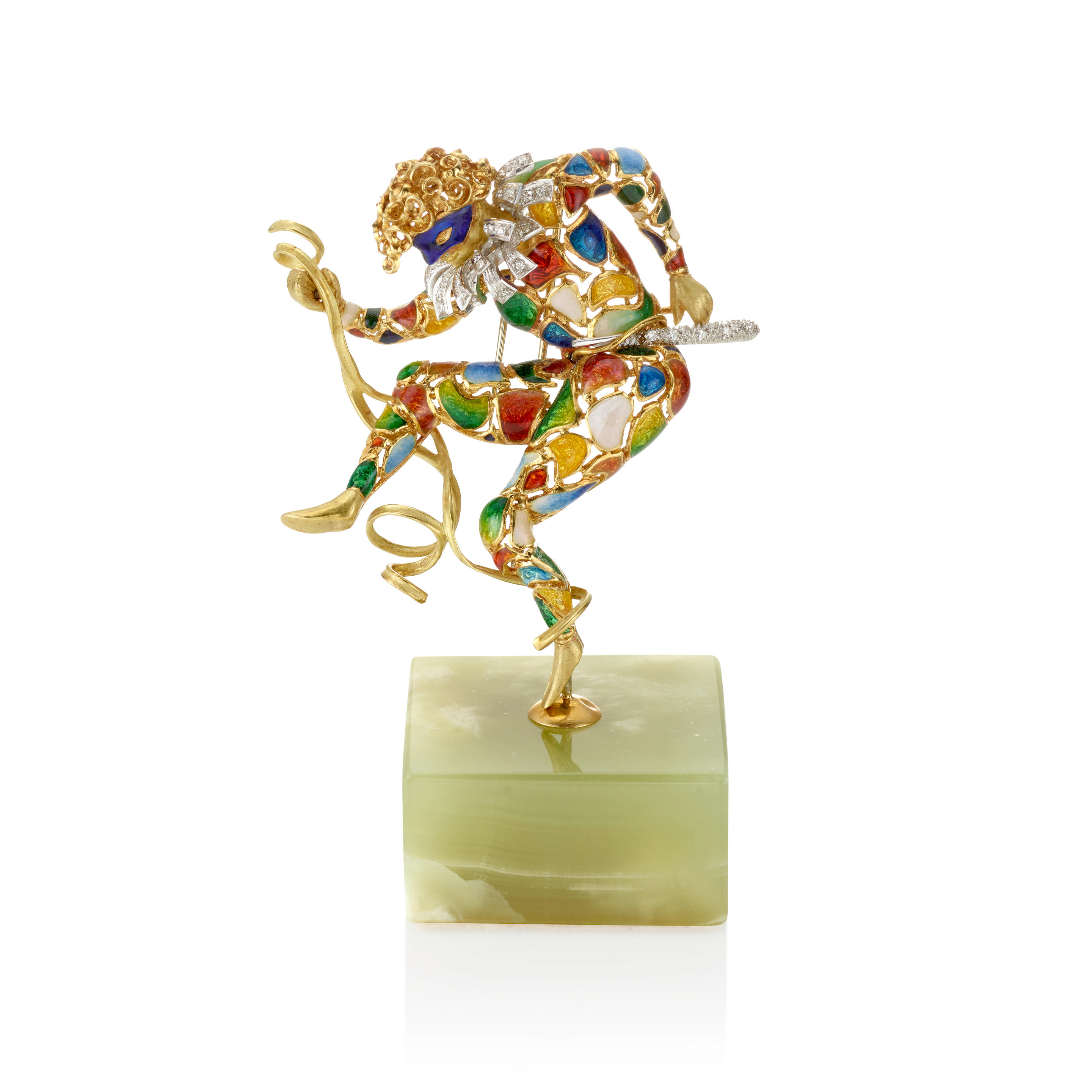 AN 18K GOLD ENAMEL AND DIAMOND BROOCH ITALY Designed as