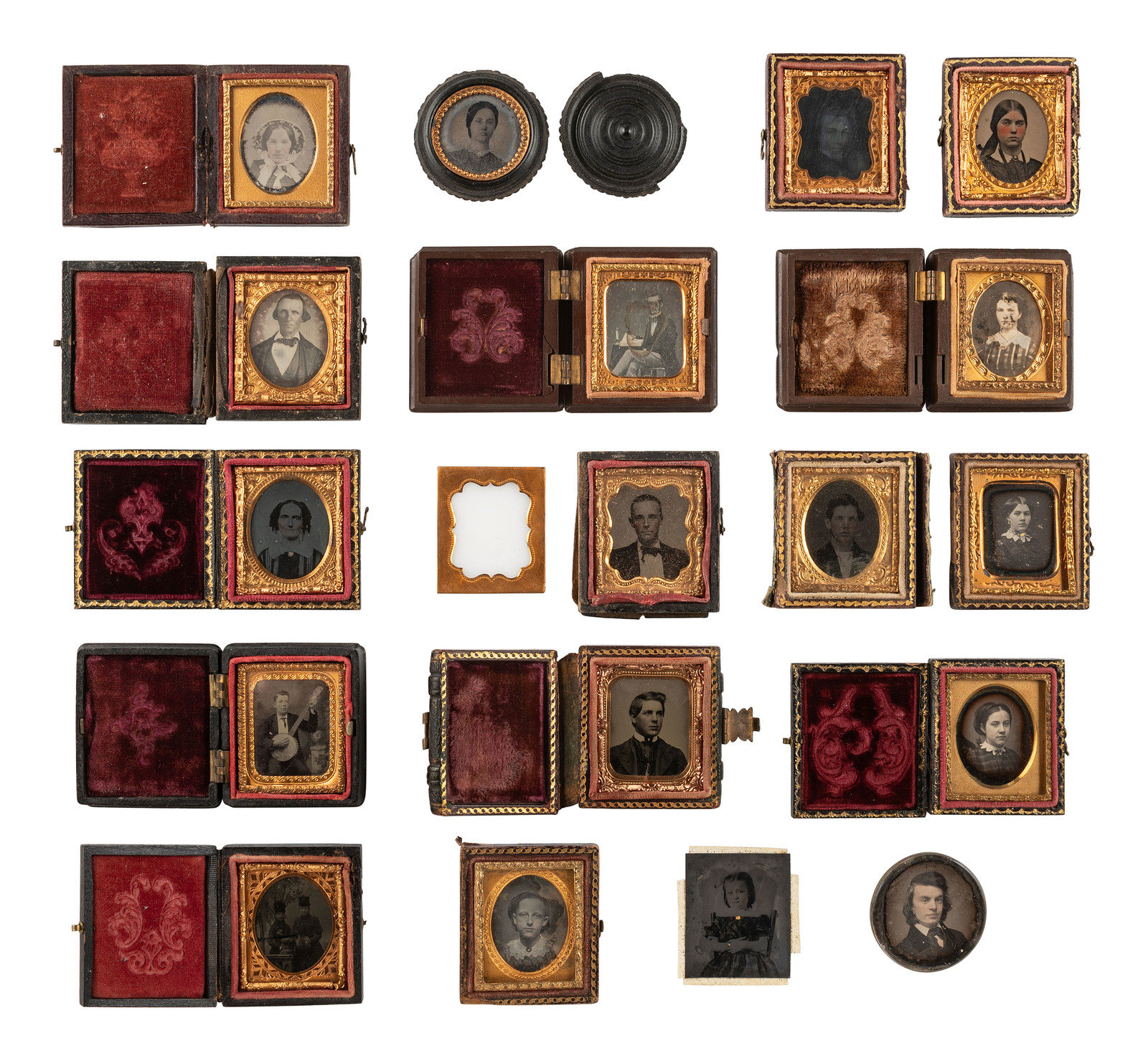 EARLY PHOTOGRAPHY 18 sixteenth plate images of men women and