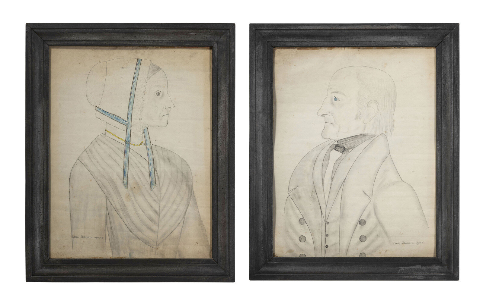 American School 19th Century Pair of Portraits Lydia and Philip