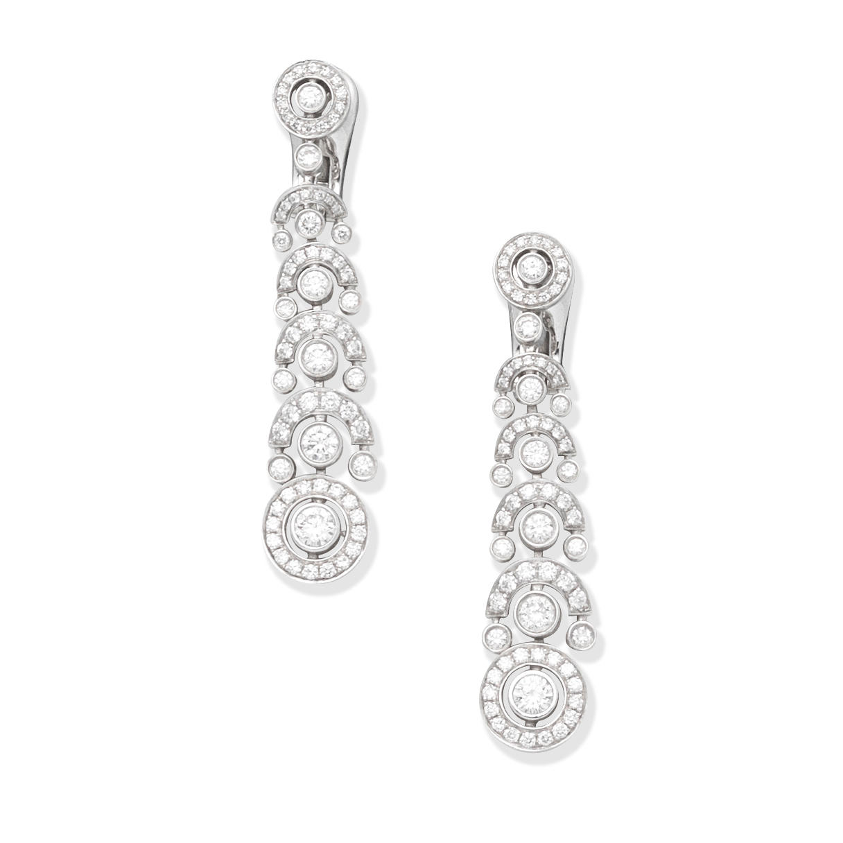 BULGARI DIAMOND PENDENT EARRINGS Set throughout with brilliant cut diamonds
