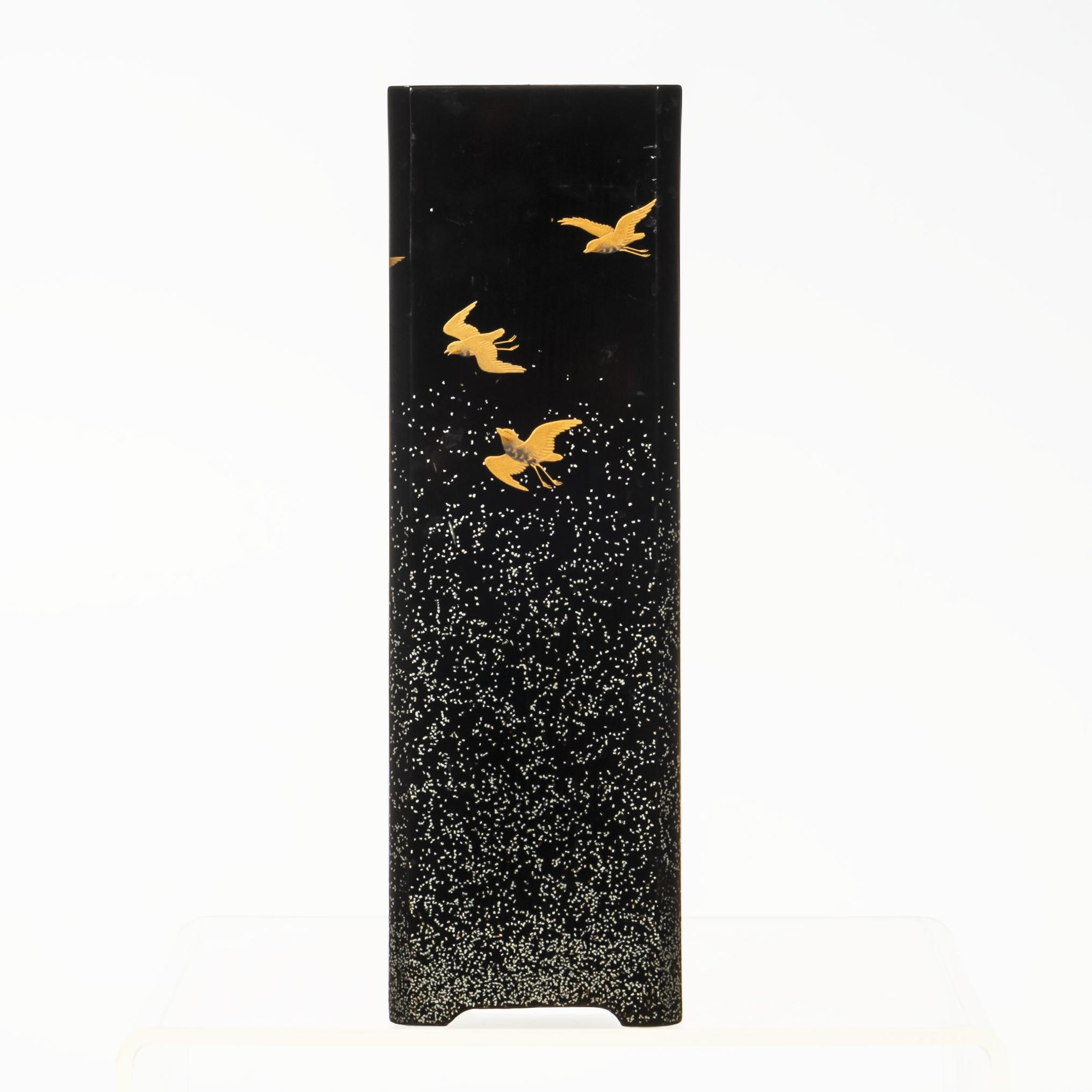 GILT BLACK LACQUERED FLOWER VASE Japan late Meiji period or