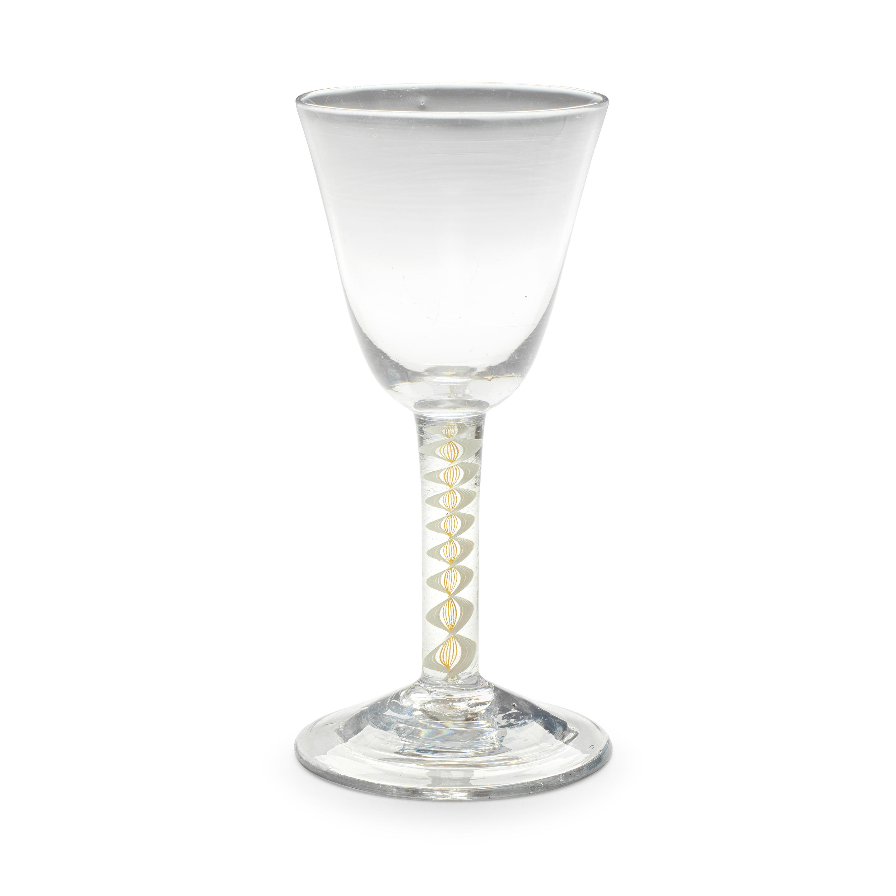AN EXCEPTIONALLY RARE CANARY YELLOW COLOUR TWIST GOBLET CIRCA 1765