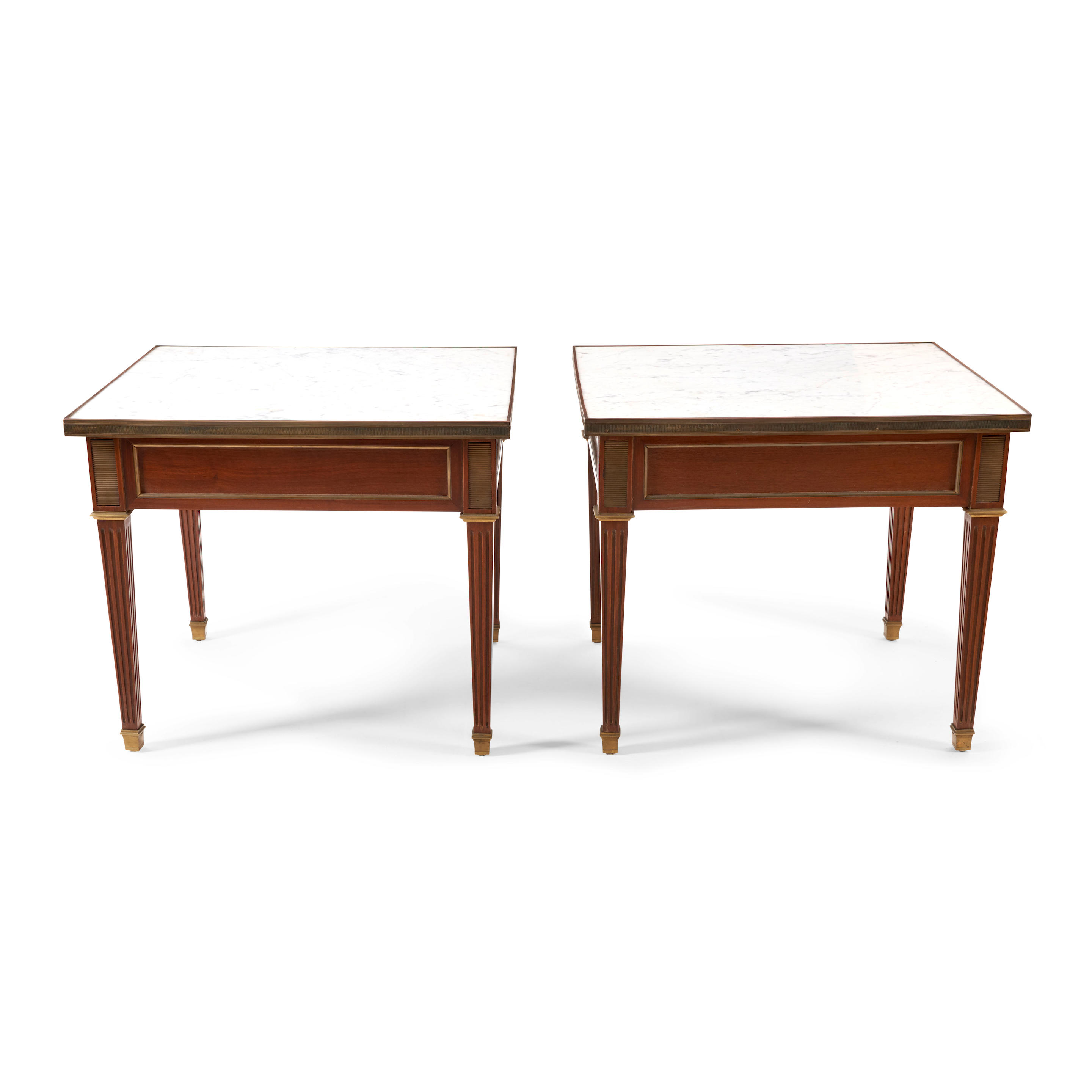 PAIR OF DIRECTOIRE STYLE MAHOGANY VENEERED END TABLES 20th century