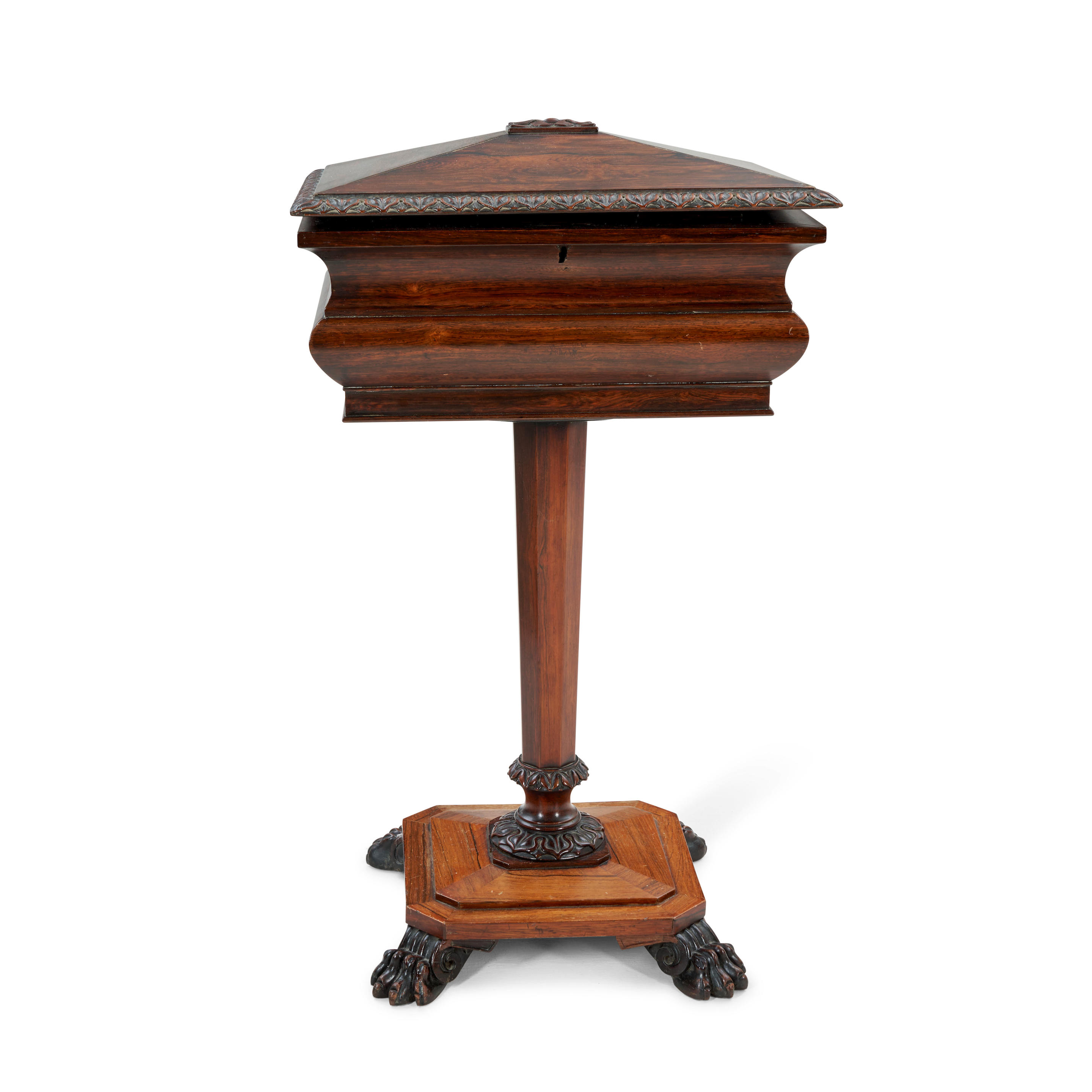 TEA CADDY ON STAND England 19th century rosewood rectangular shaped