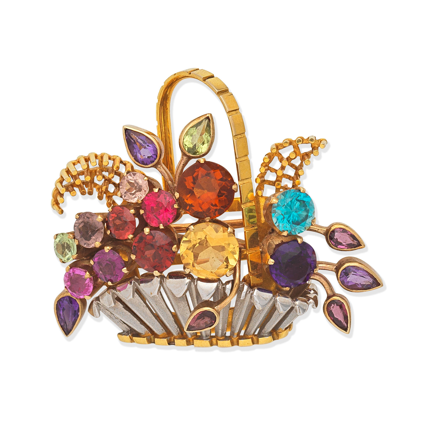 MULTI GEM SET GIARDINETTO BROOCH Various gemstones including circular cut