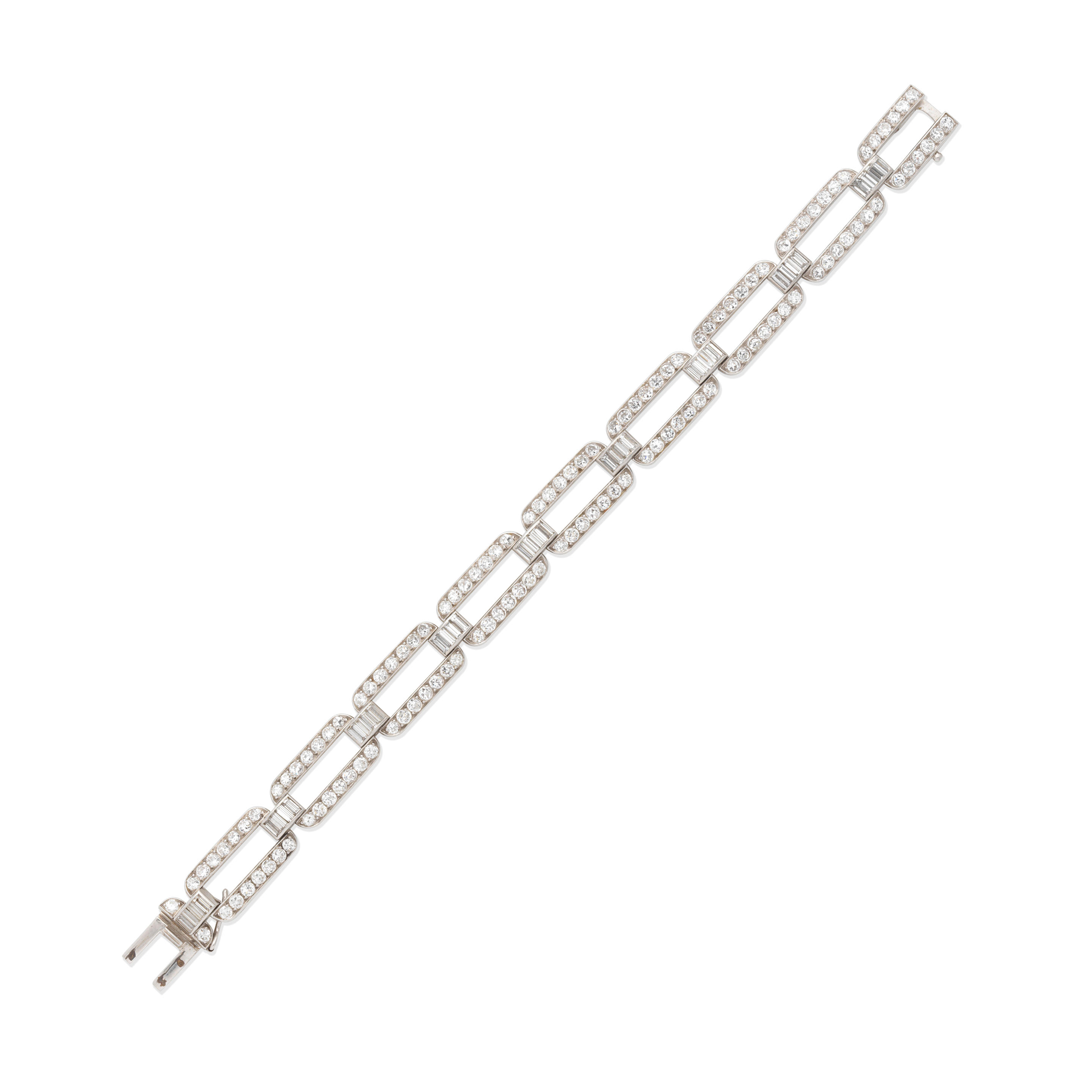 DIAMOND BRACELET The openwork panel links set with brilliant cut