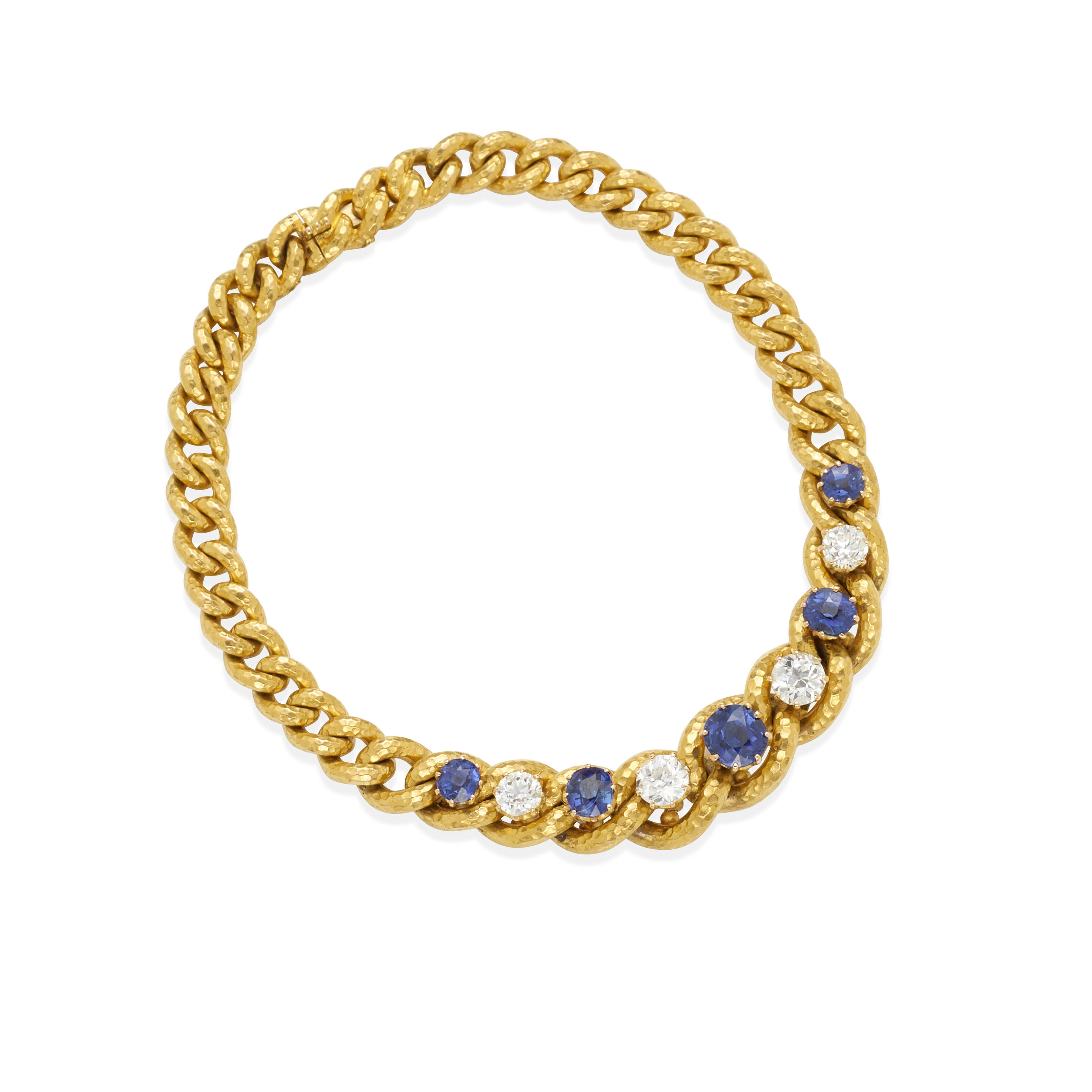 A 20K GOLD SAPPHIRE AND DIAMOND BRACELET Featuring round sapphires