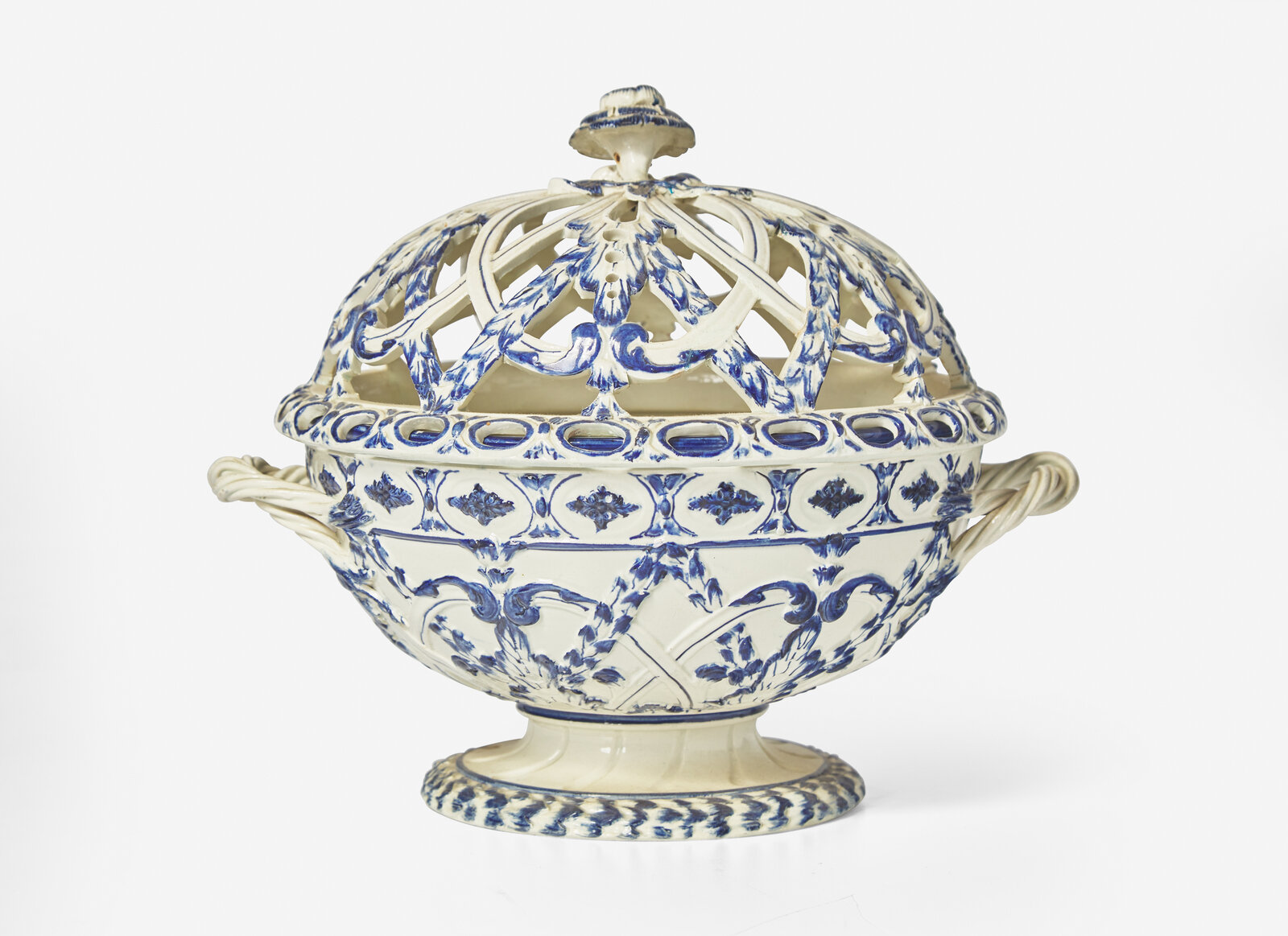 A Wedgwood Cobalt Decorated Reticulated Creamware Pot Pourri Early 19th