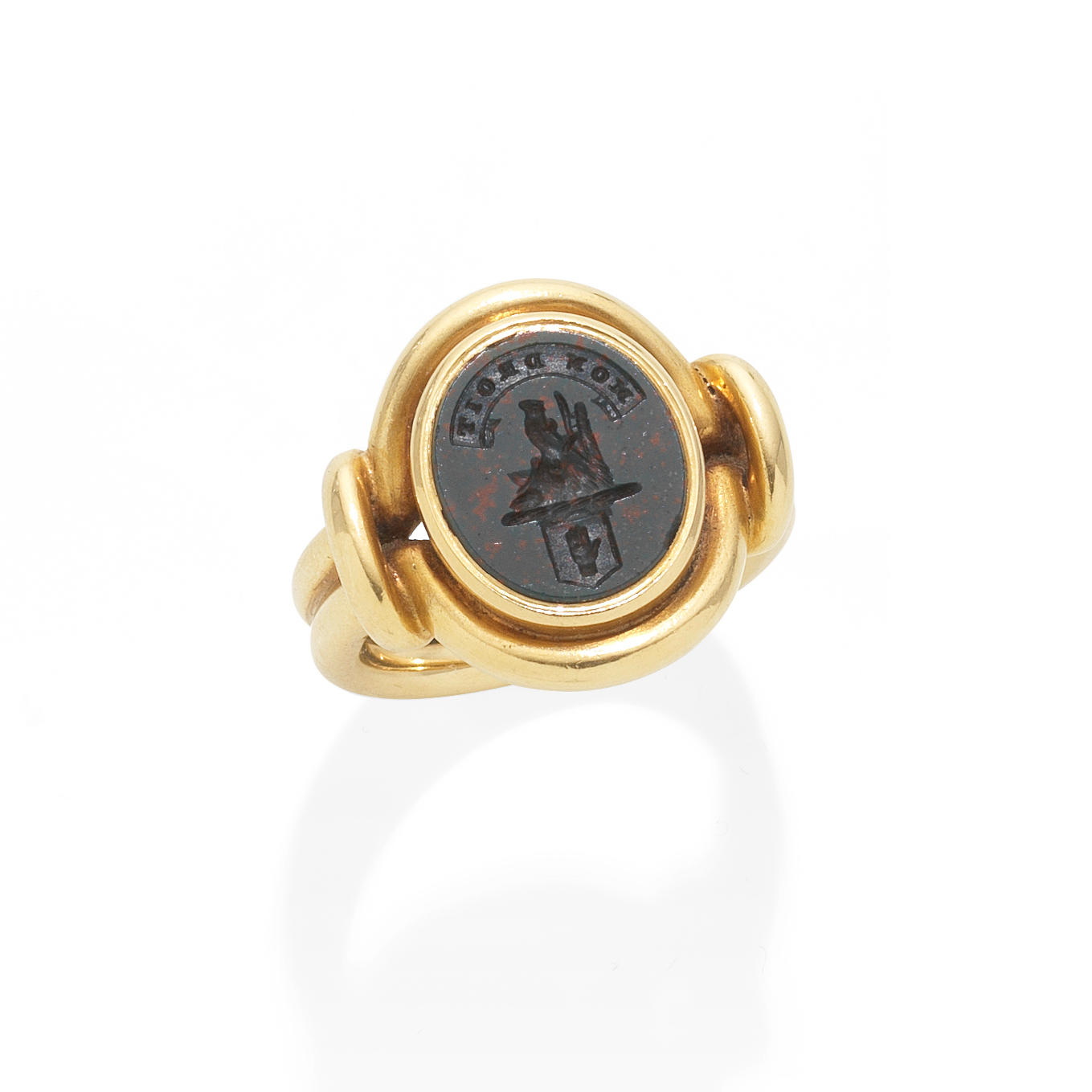 BLOODSTONE INTAGLIO SIGNET RING AND AN ENAMEL DIAMOND AND PASTE