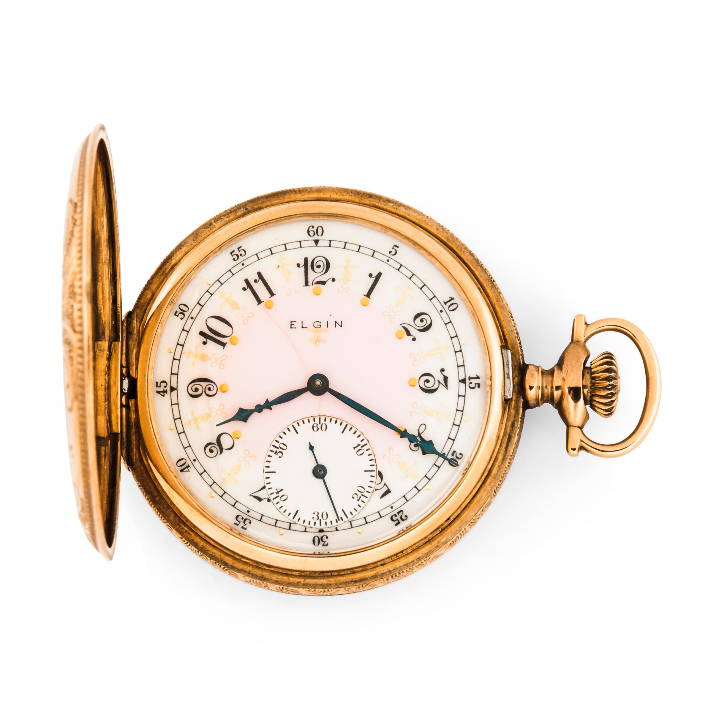 ELGIN A MULTICOLORED GOLD FILLED HUNTER CASE WATCH Date c