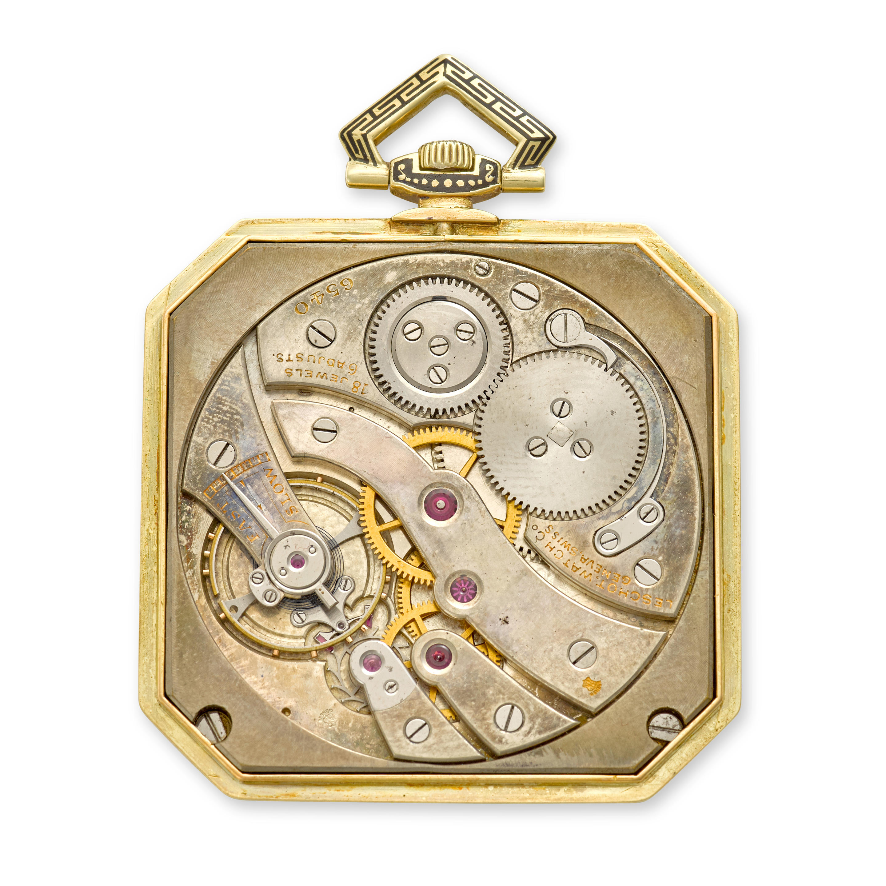 TWO 14K ENAMELED GOLD OPENFACE DRESS WATCHES Each with manual