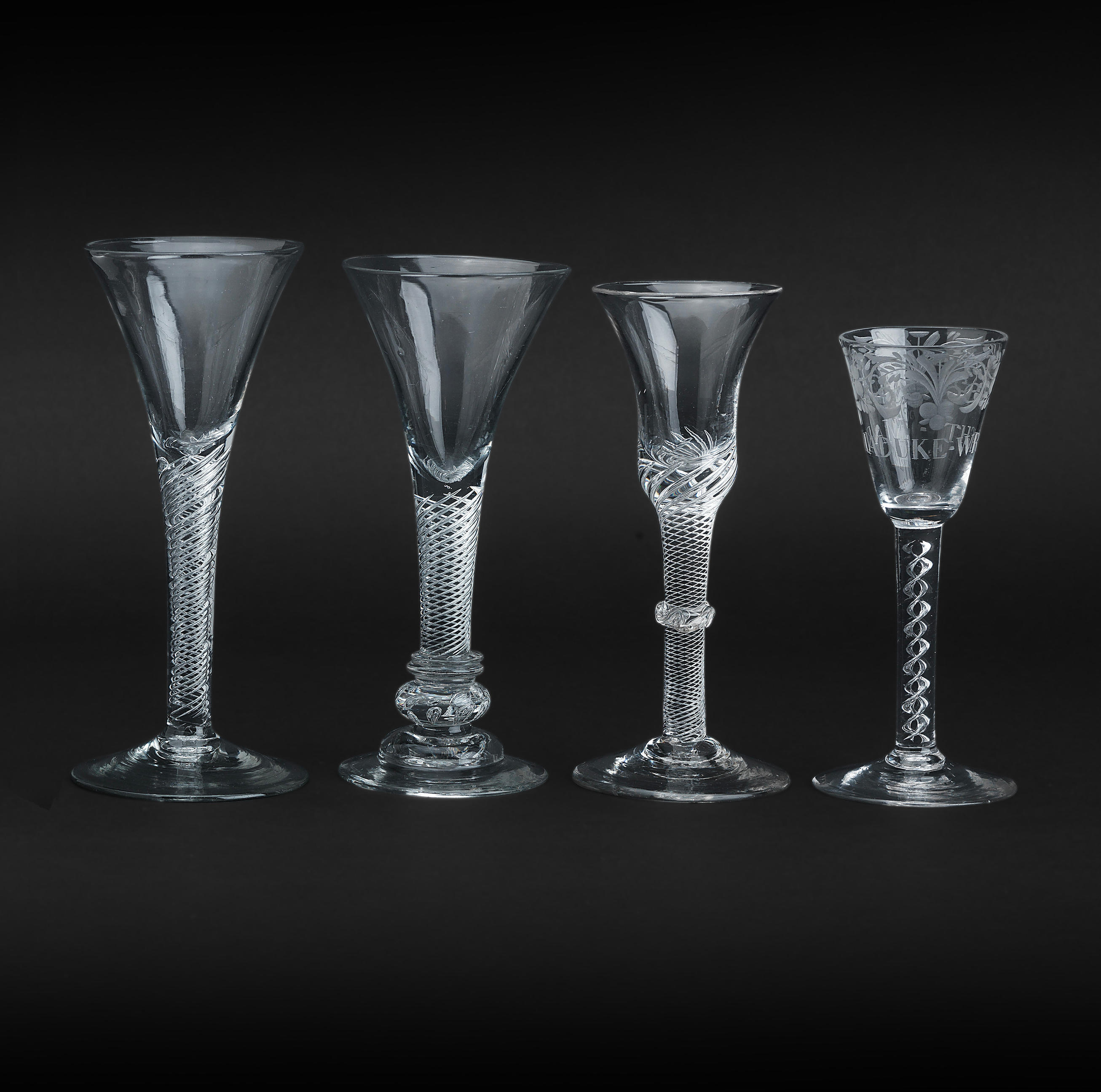 FIVE AIR TWIST GLASSES Circa 1750 1760 The first with