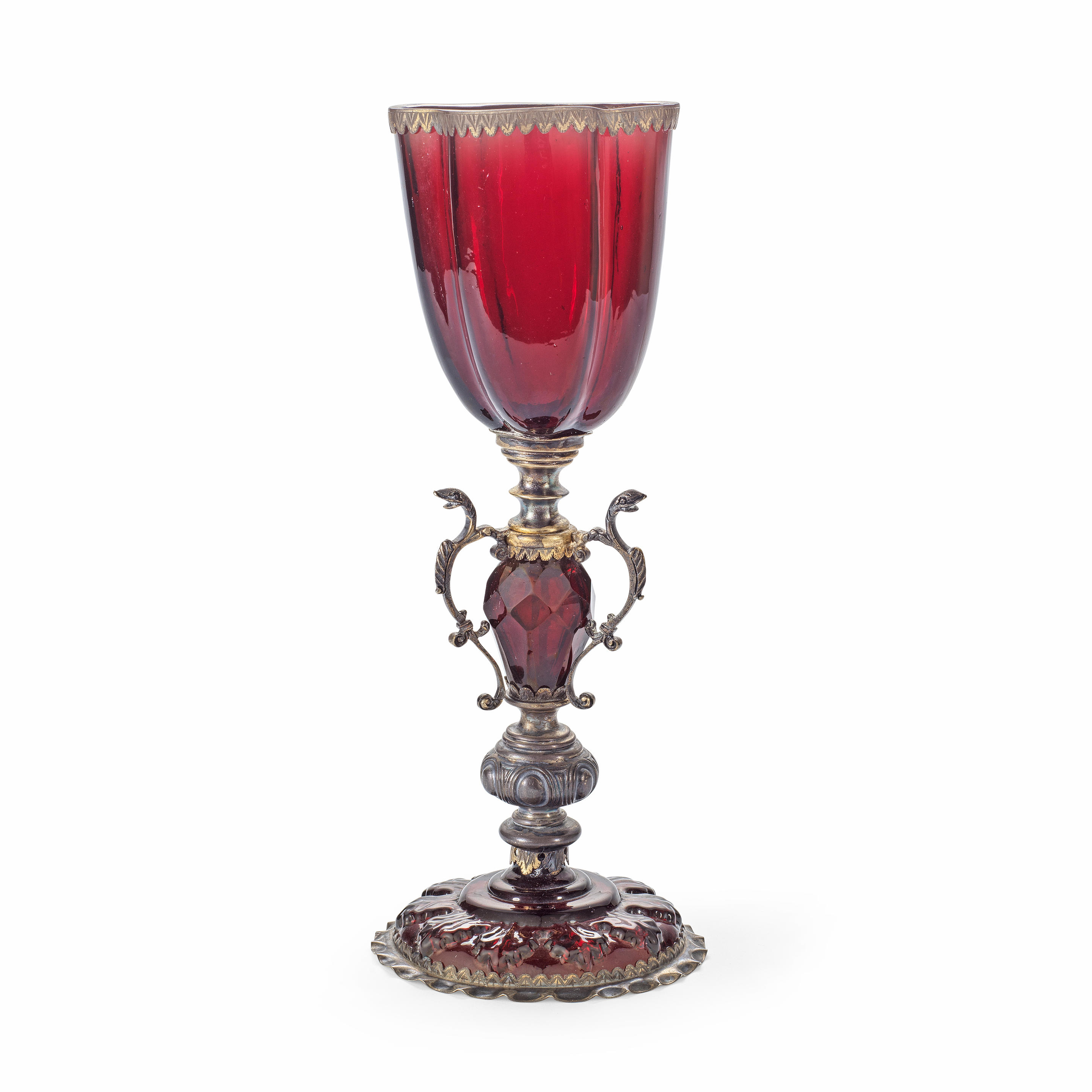 A GERMAN RUBINGLAS GOBLET 19TH CENTURY In deep ruby red