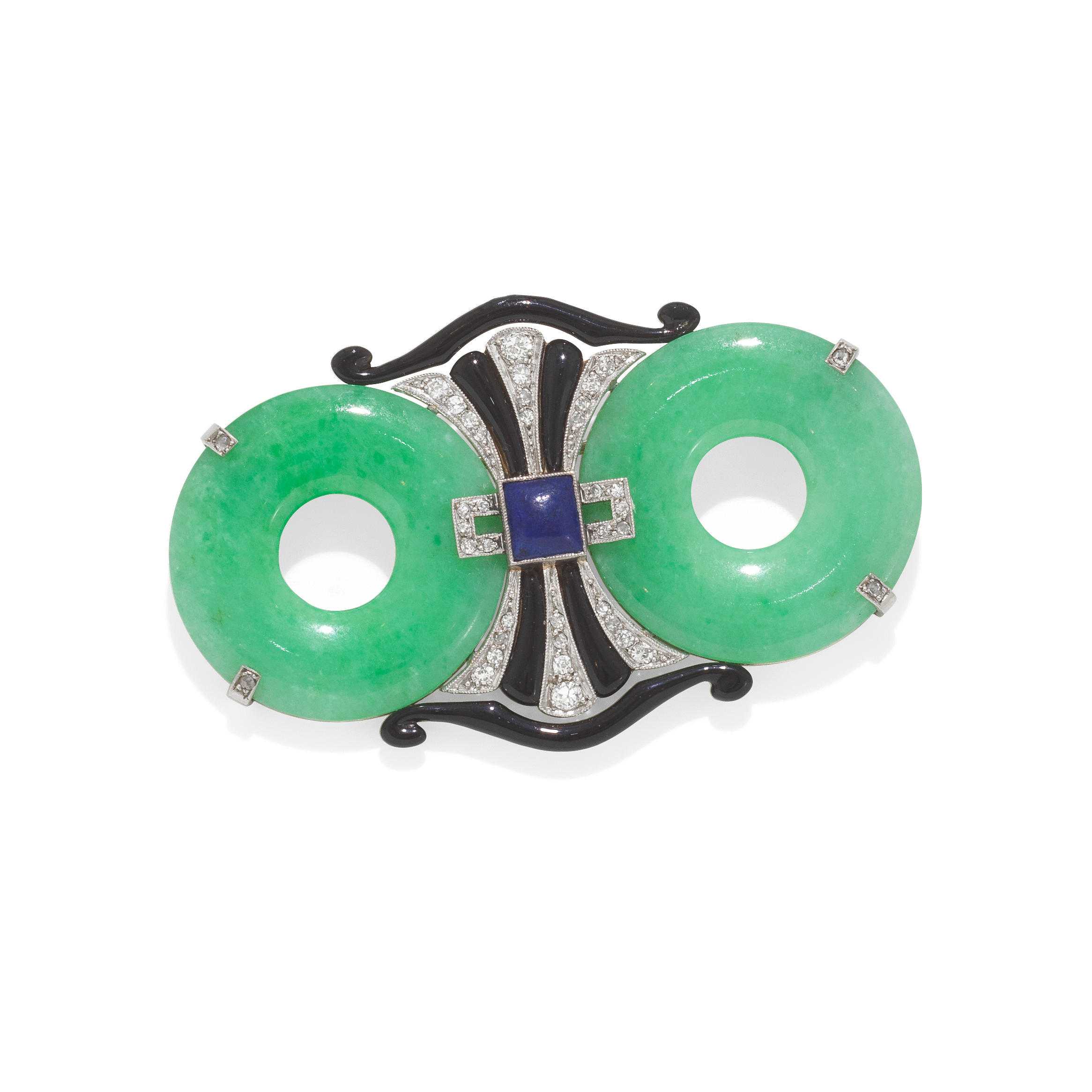 ART DECO JADE AND GEM SET BROOCH CIRCA 1925 The