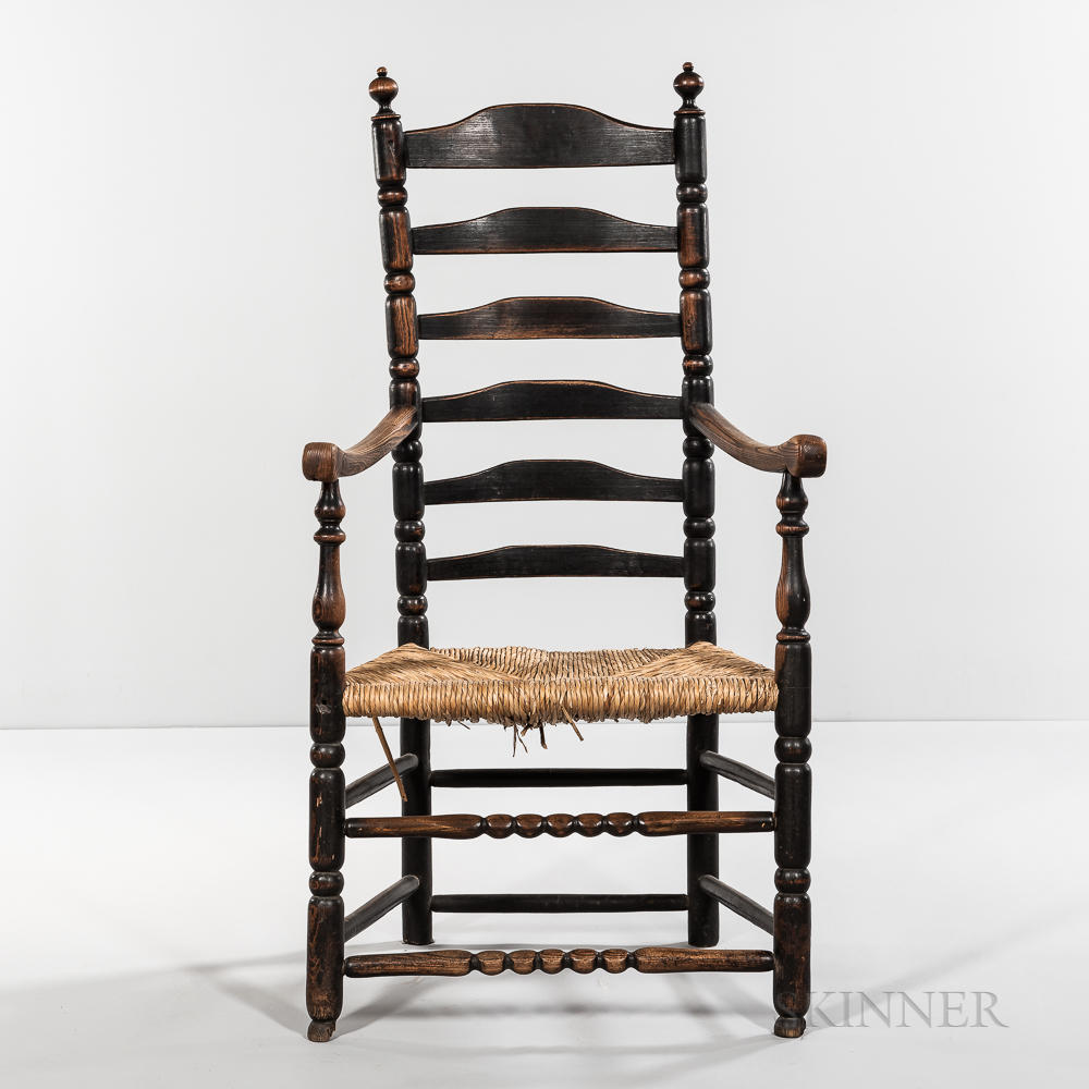 TURNED BLACK PAINTED SLAT BACK ARMCHAIR America early 18th century