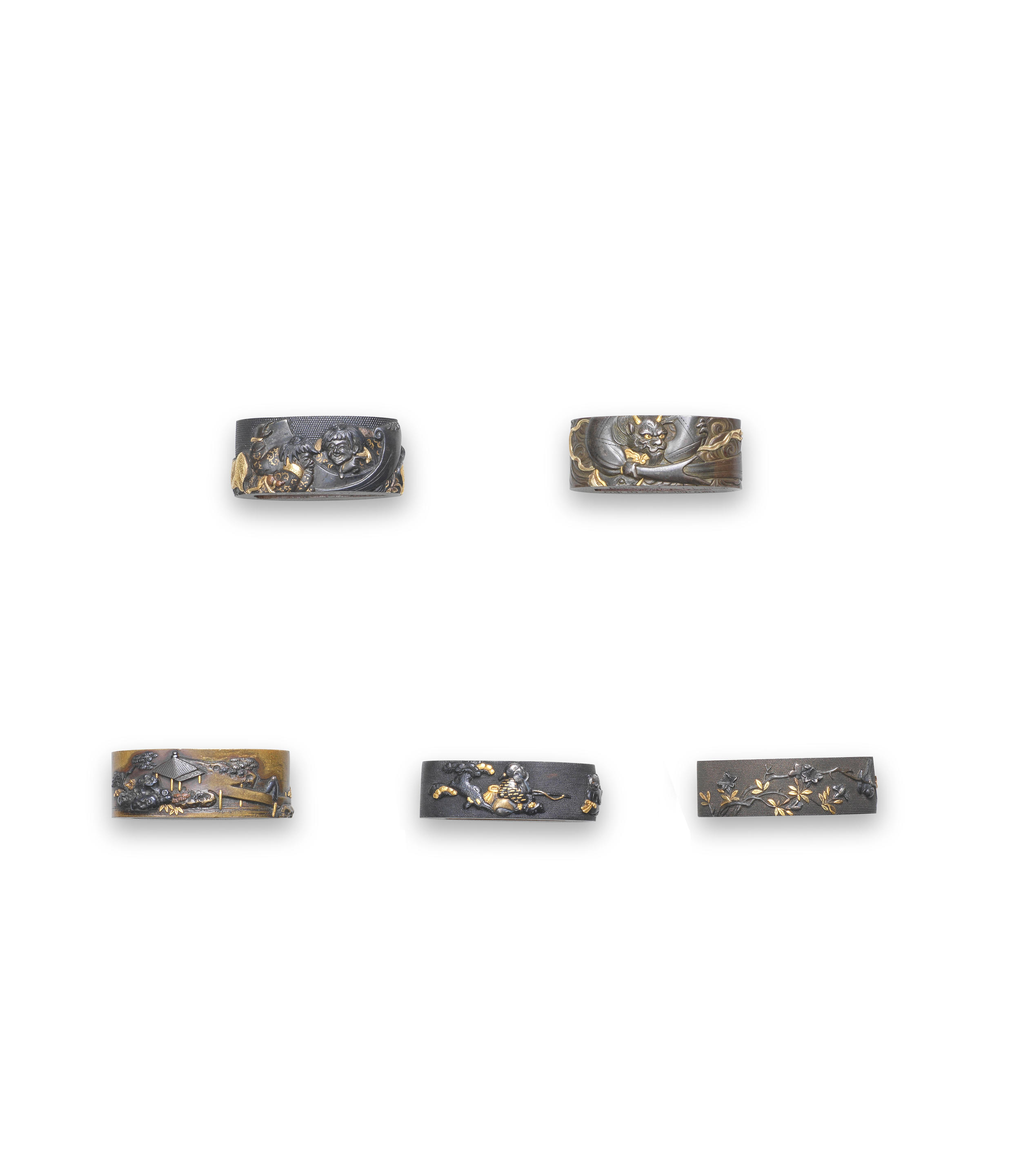 FIVE FUCHI HILT COLLARS Edo period 1615 1868 18th to