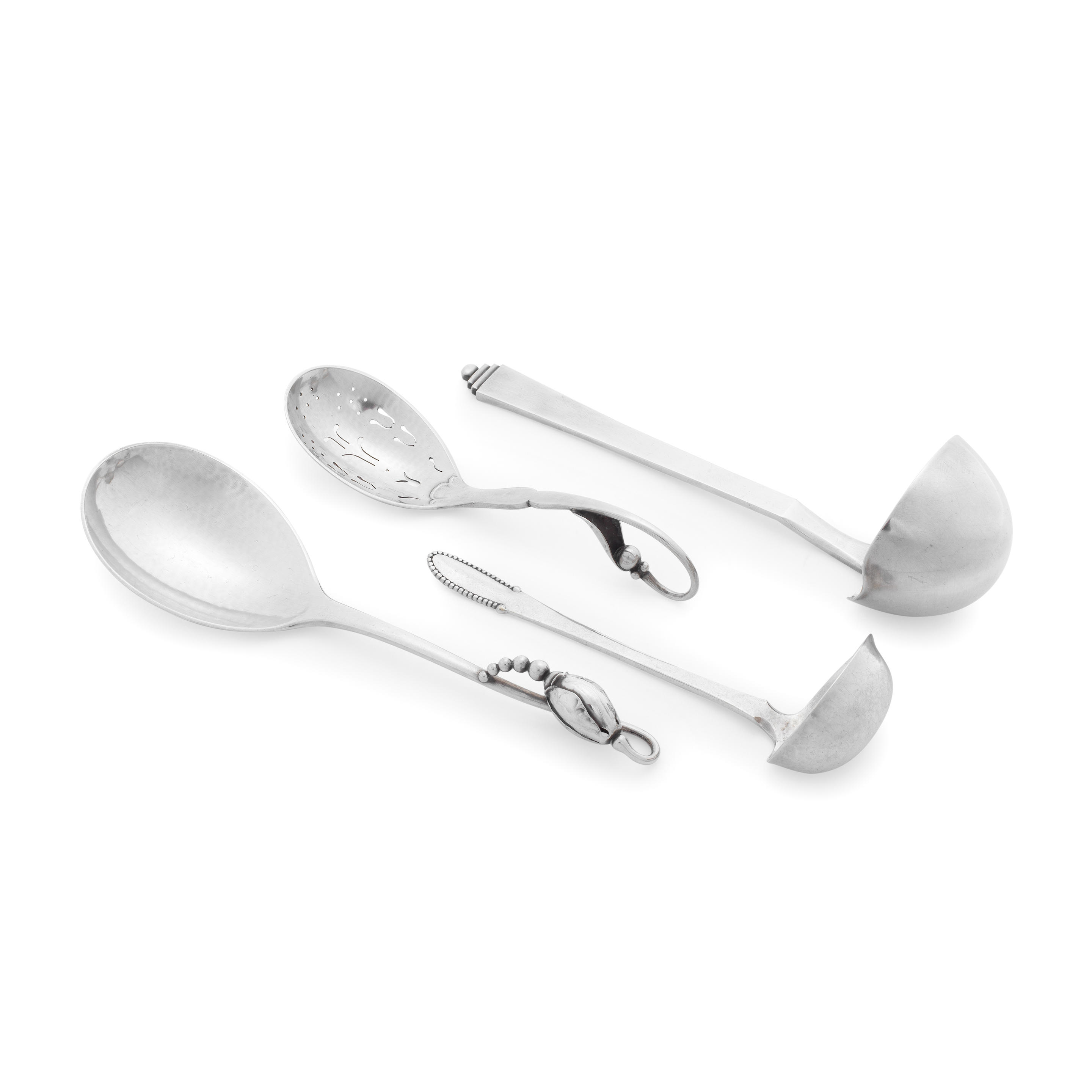 A DANISH SILVER DESSERT SET Georg Jensen Comprising a blossom