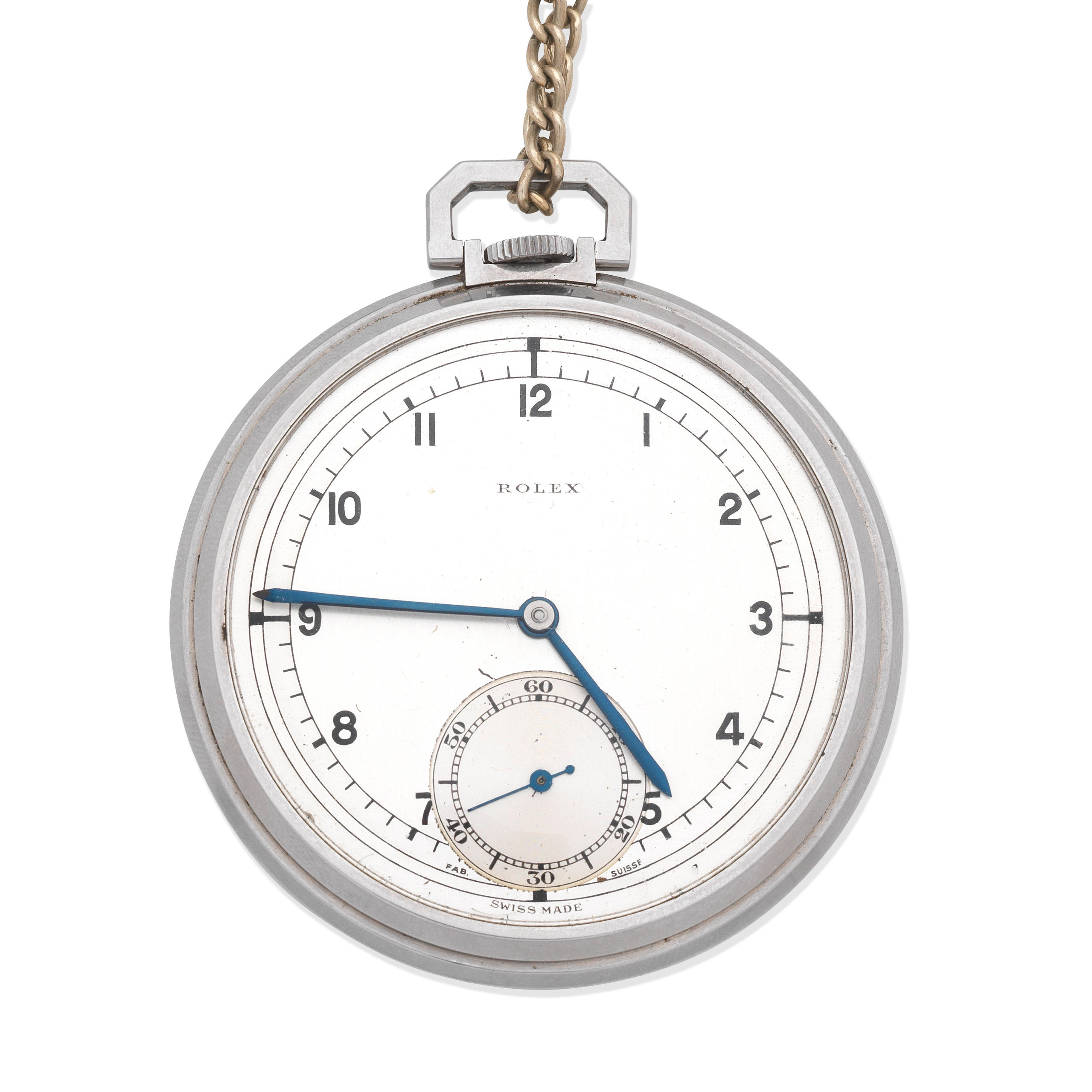 ROLEX A STAINLESS STEEL KEYLESS WIND OPEN FACE POCKET WATCH