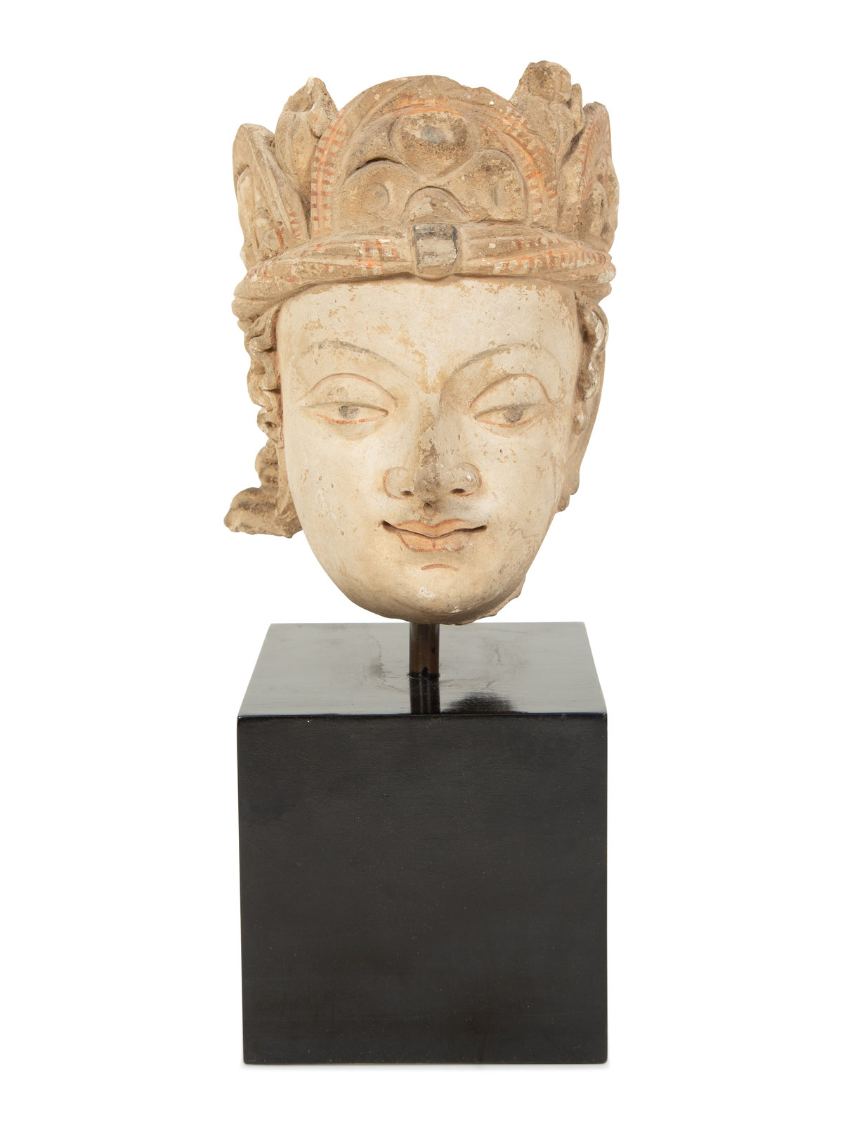 A Chinese Stucco Bodhisattva Head 12th 14th Century with elaborate