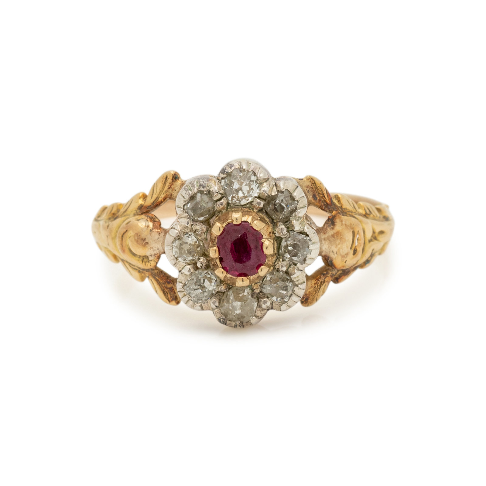 ANTIQUE RUBY AND DIAMOND RING Containing one oval mixed cut