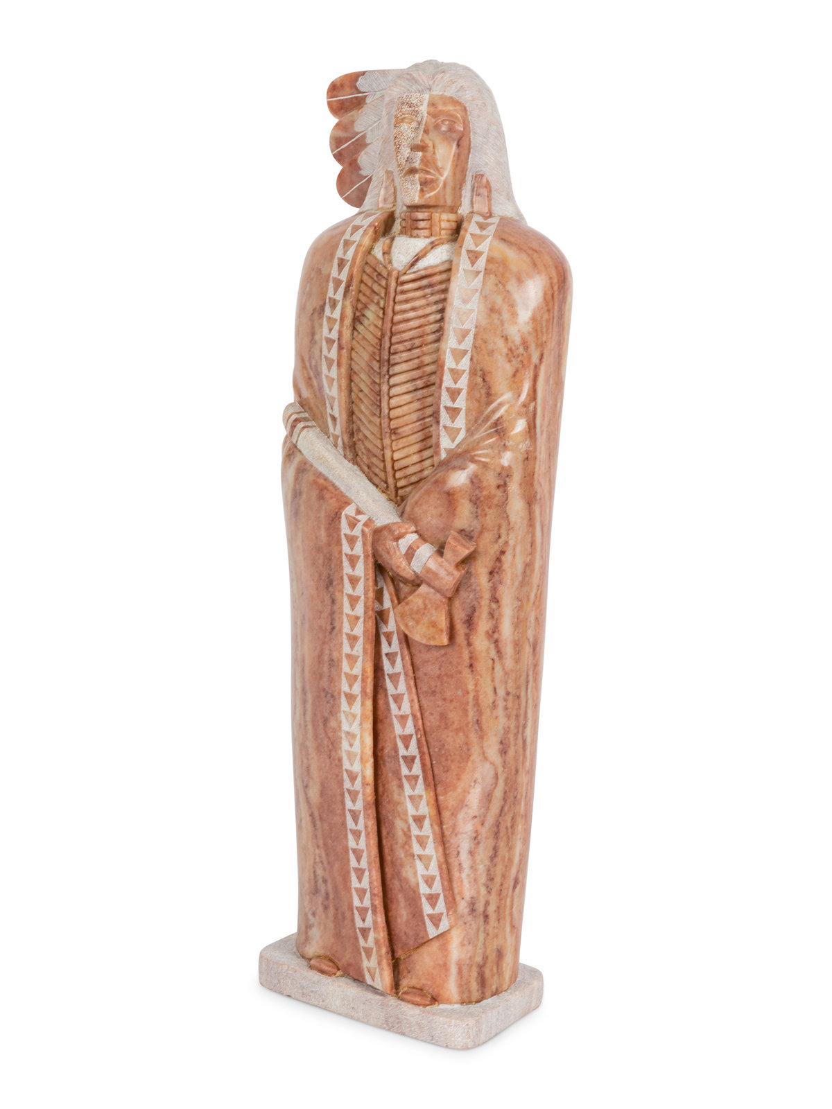 T Pettigrew Navajo 20th Century Warrior Chief alabaster signed T