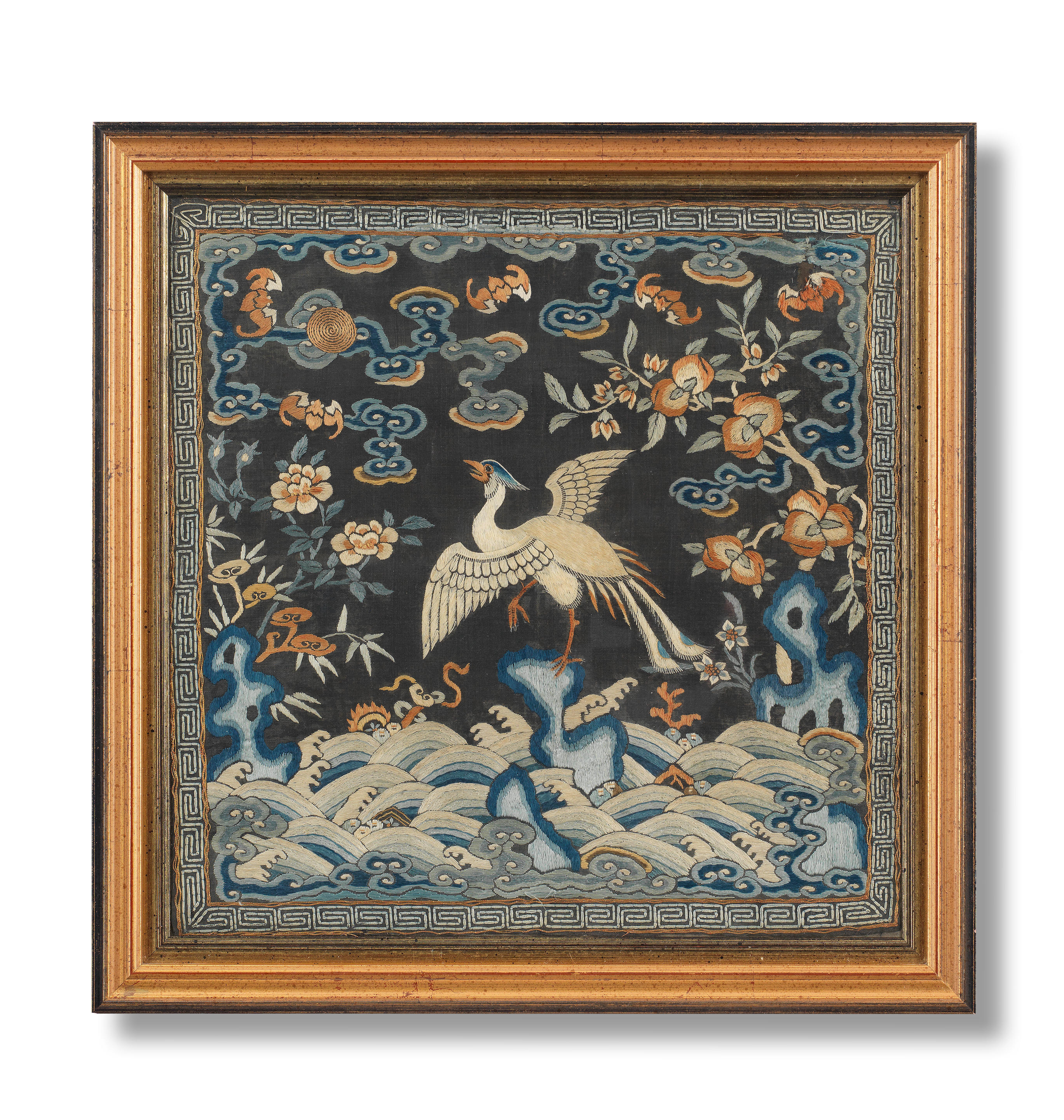 AN EMBROIDERED SILK PARADISE FLYCATCHER RANK BADGE 19th century Made