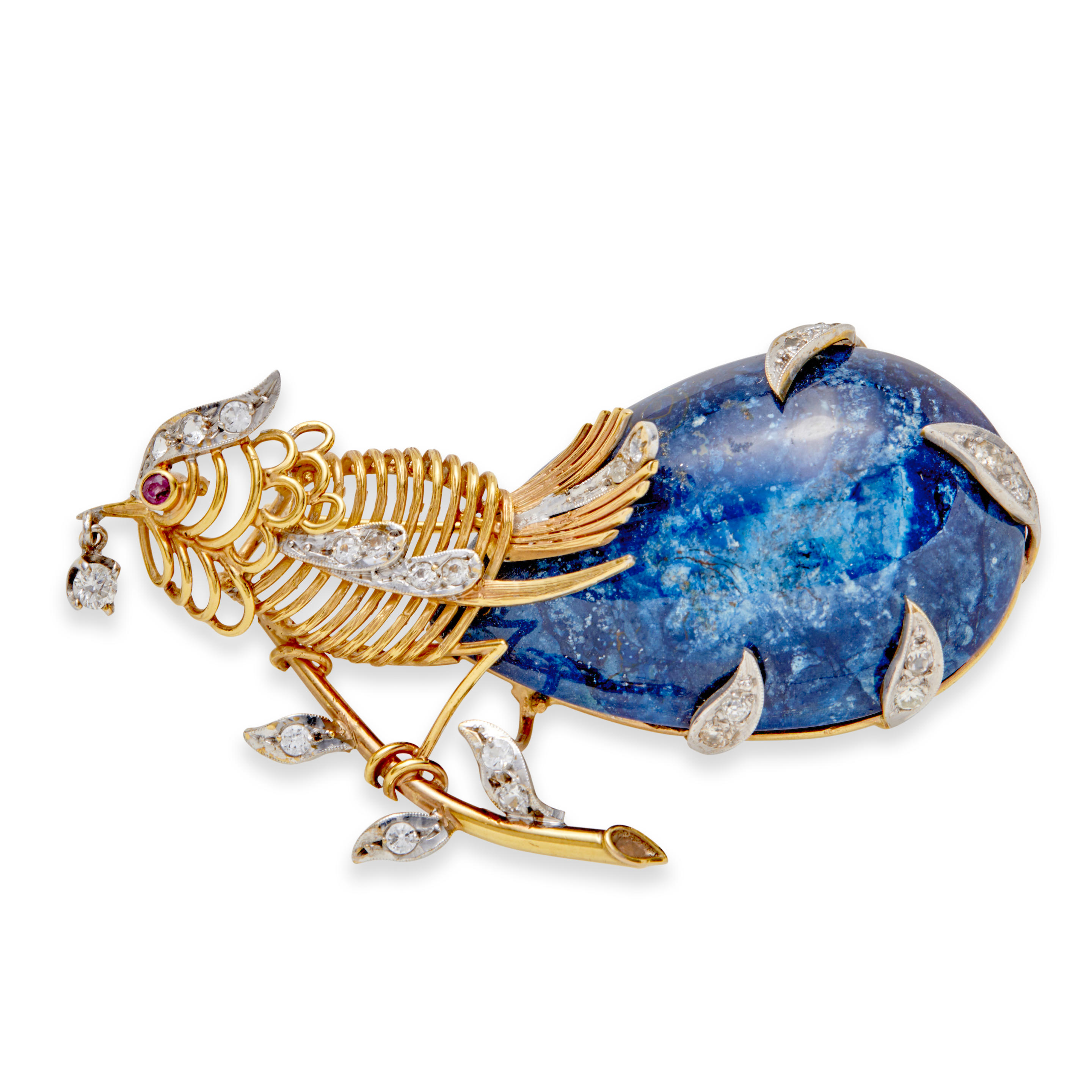A GOLD HARDSTONE AND GEM SET BROOCH Designed as a
